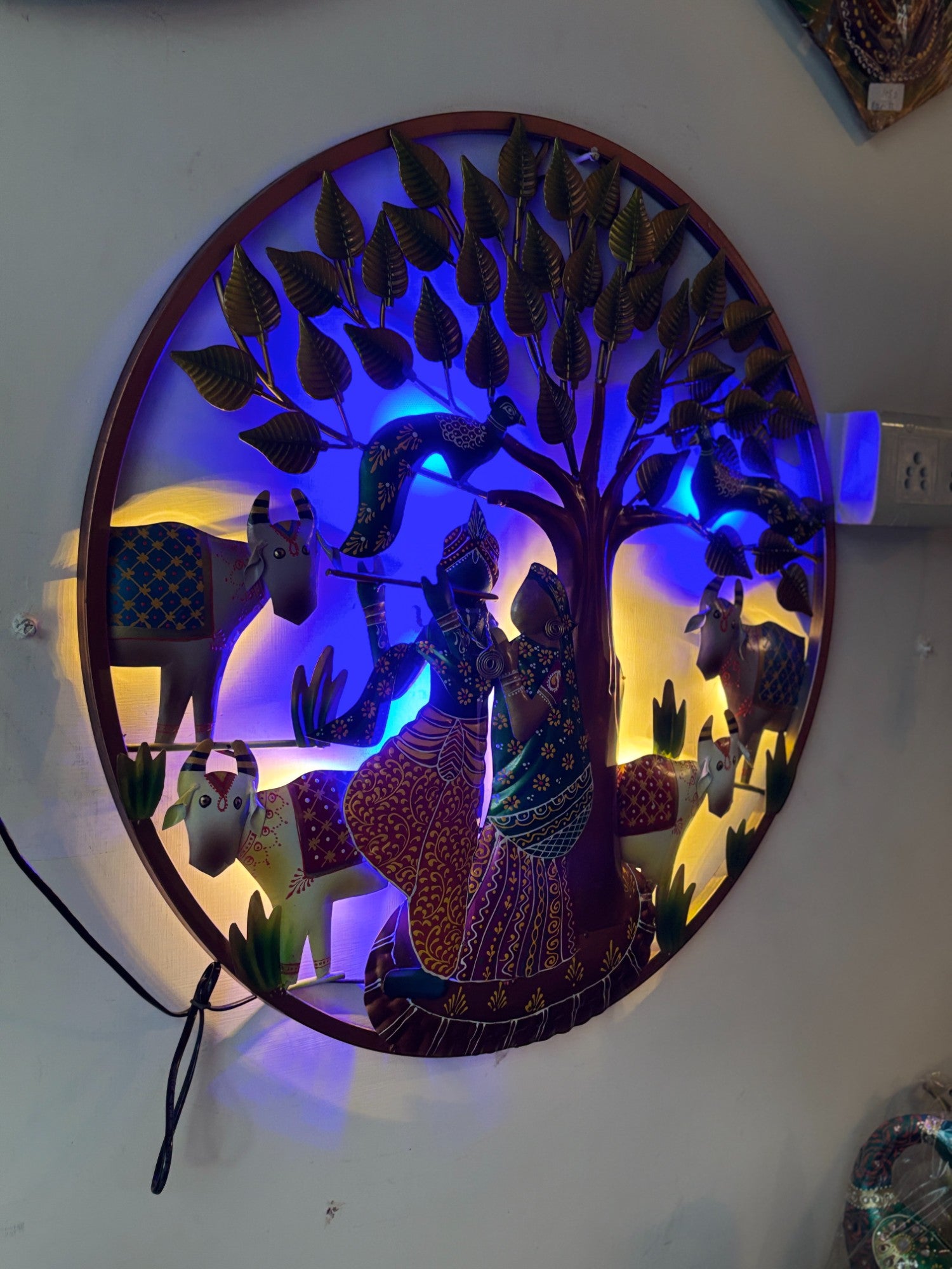 Radha Krishna Wall Hanging with LED Light | Decorative Spiritual Wall Art for Living Room, Bedroom & Temple | Traditional Home Decor & Gift Item - 24 Inch - Apkamart