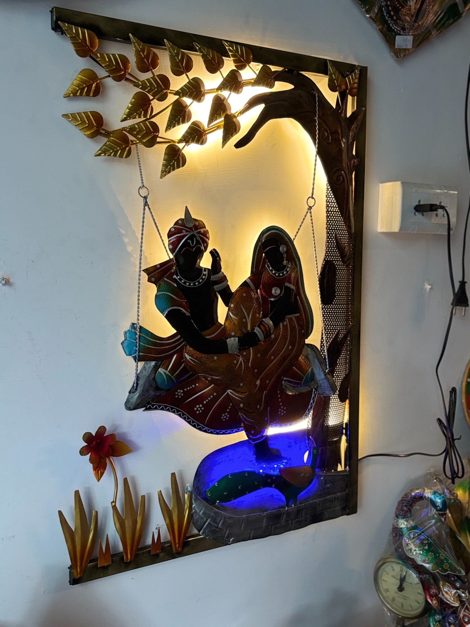 Radha Krishna Wall Hanging with LED Light | Decorative Backlit Wall Art for Living Room, Bedroom & Temple | Traditional Home Decor & Gift Item - 30 Inch