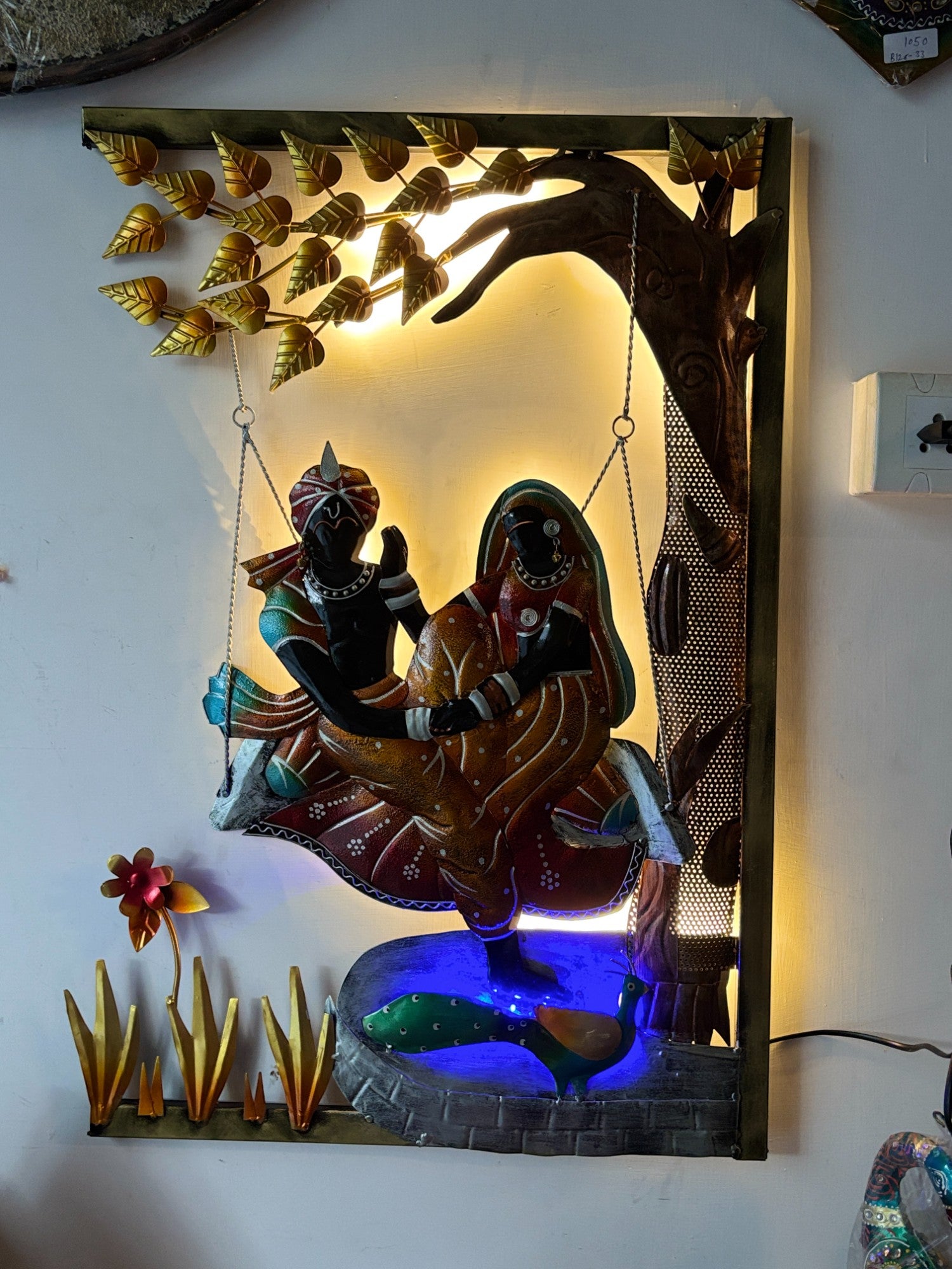 Radha Krishna Wall Hanging with LED Light | Decorative Backlit Wall Art for Living Room, Bedroom & Temple | Traditional Home Decor & Gift Item - 30 Inch