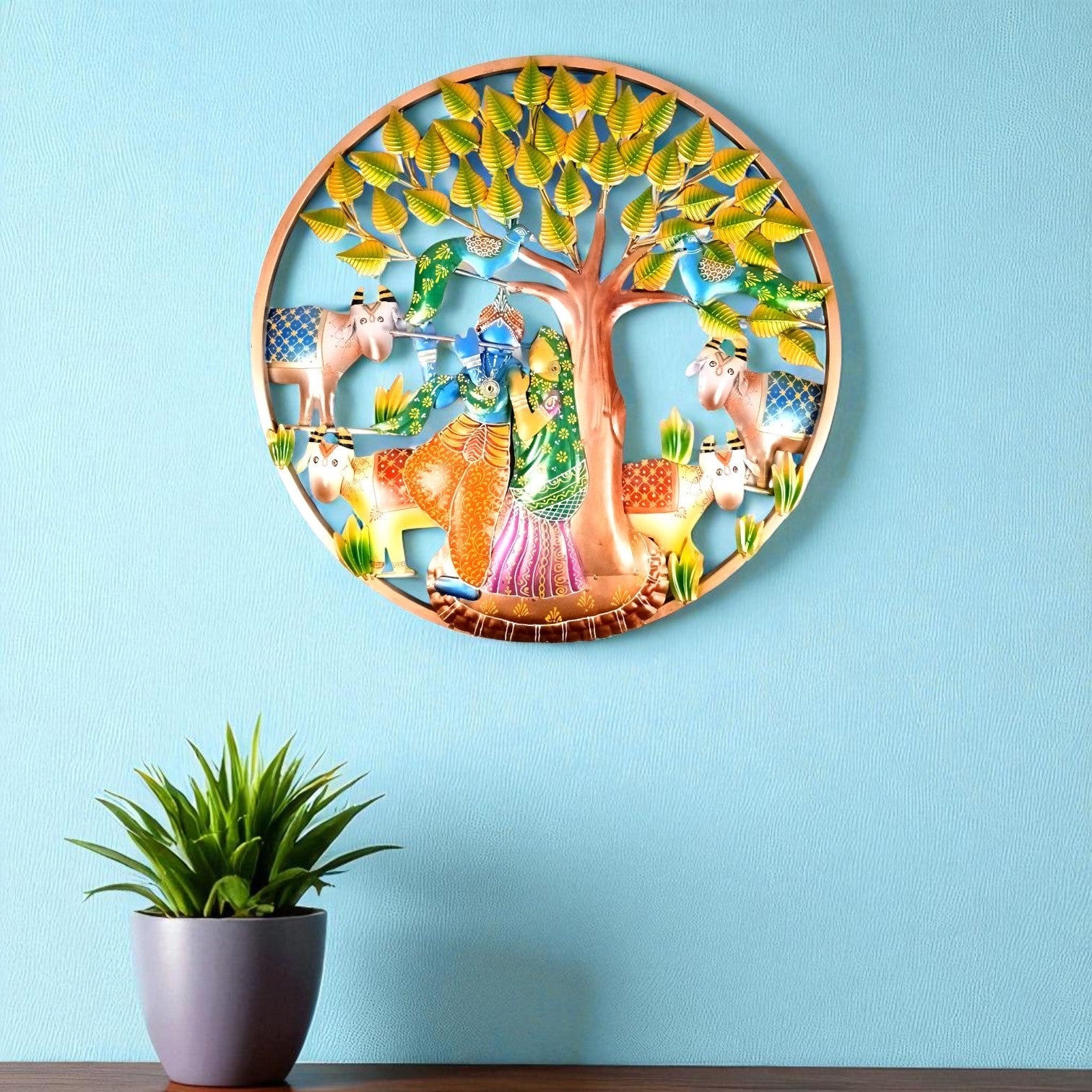 Radha Krishna Wall Hanging with LED Light | Decorative Spiritual Wall Art for Living Room, Bedroom & Temple | Traditional Home Decor & Gift Item - 24 Inch - Apkamart