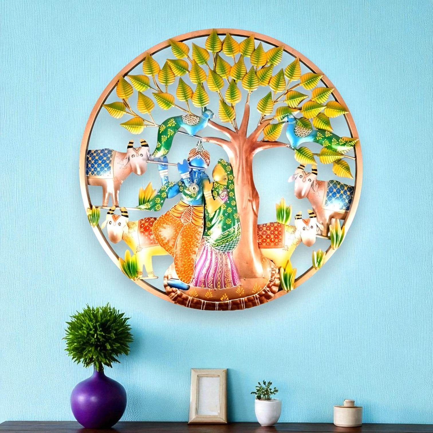 Radha Krishna Wall Hanging with LED Light | Decorative Spiritual Wall Art for Living Room, Bedroom & Temple | Traditional Home Decor & Gift Item - 24 Inch - Apkamart