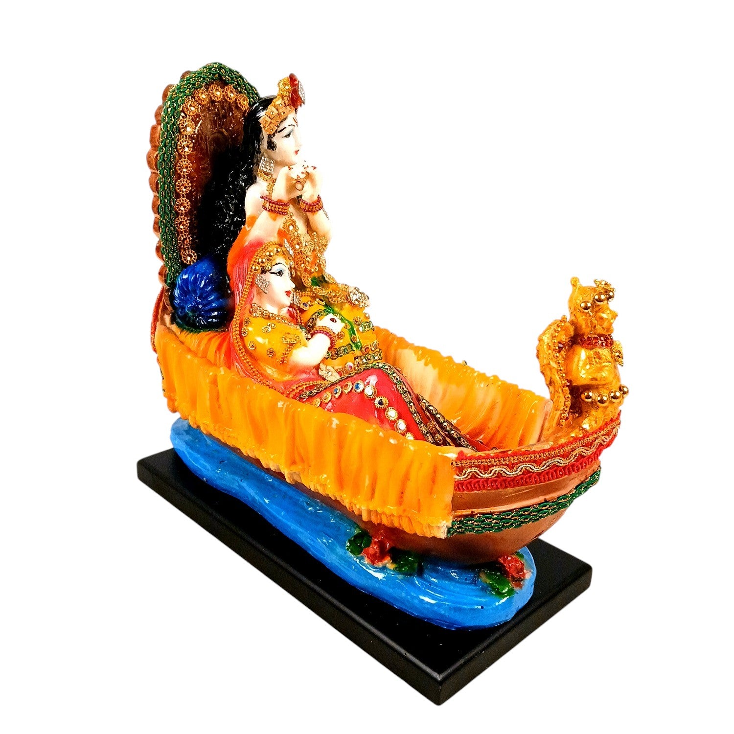 Radha Krishna Statue | Radhe Krishna Idol Sitting on Boat for Home, Pooja Room & Vastu | Religious Table Decor Showpiece & Diwali Gift - 12 Inch - Apkamart
