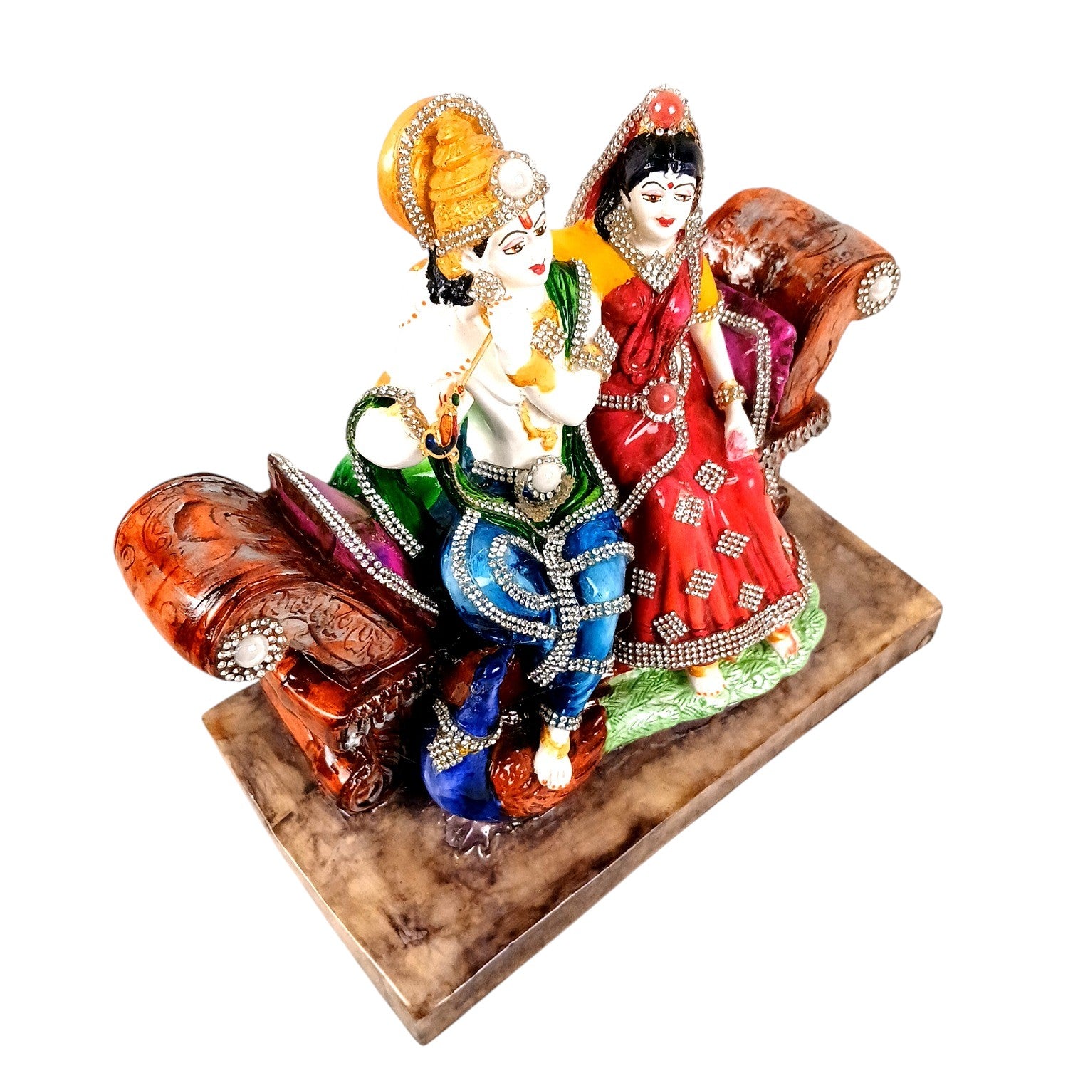 Radha Krishna Statue Sitting on Sinhasan | Radhe Krishna Idol with Flute for Home, Festive Decor, Pooja Room & Vastu Decor - 9 Inch - Apkamart