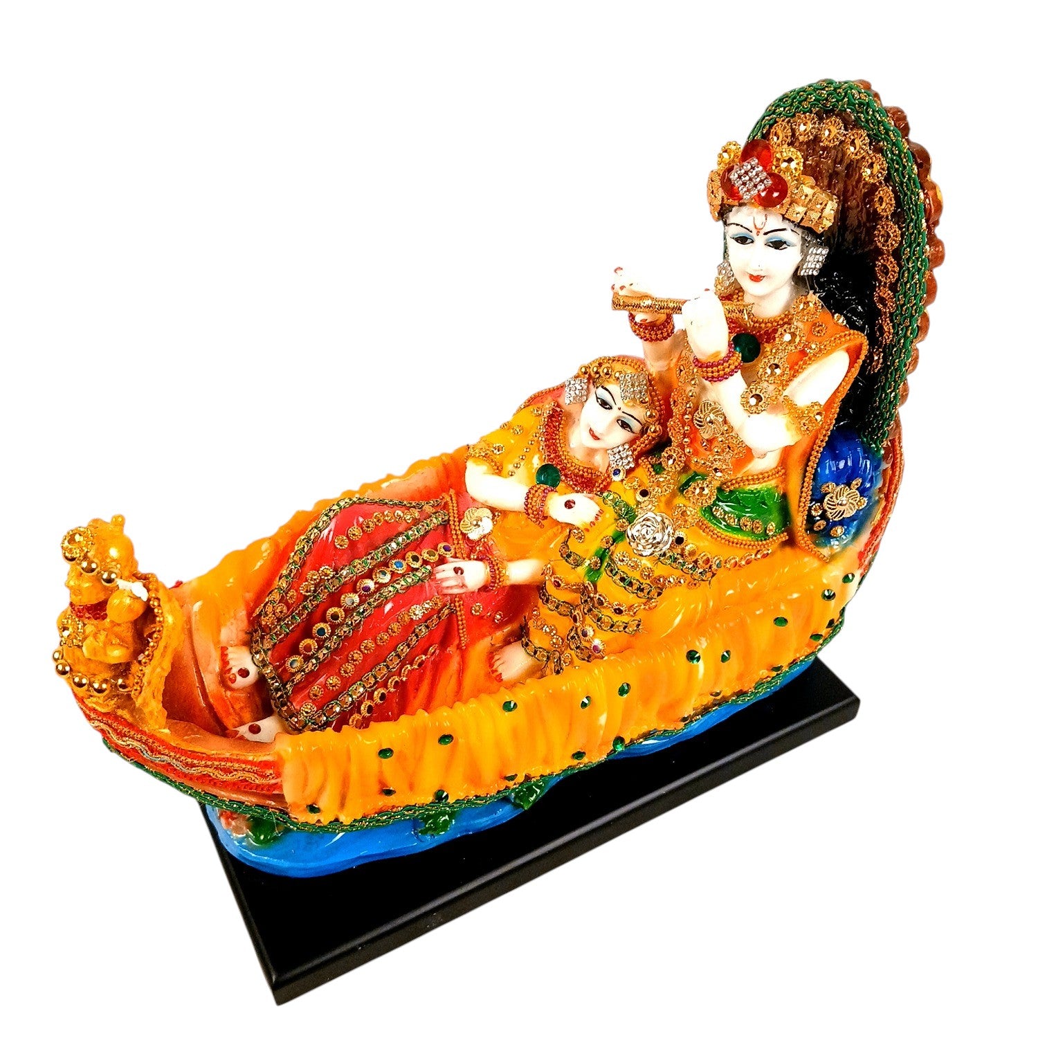 Radha Krishna Statue | Radhe Krishna Idol Sitting on Boat for Home, Pooja Room & Vastu | Religious Table Decor Showpiece & Diwali Gift - 12 Inch - Apkamart
