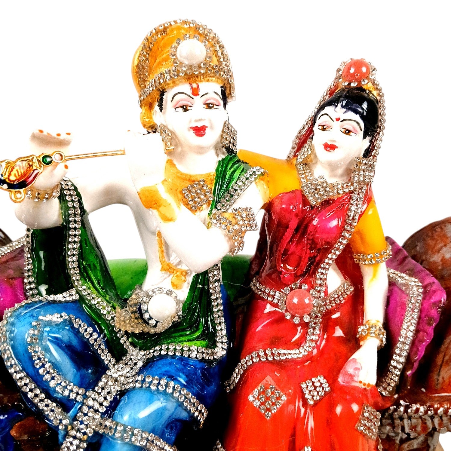 Radha Krishna Statue Sitting on Sinhasan | Radhe Krishna Idol with Flute for Home, Festive Decor, Pooja Room & Vastu Decor - 9 Inch - Apkamart