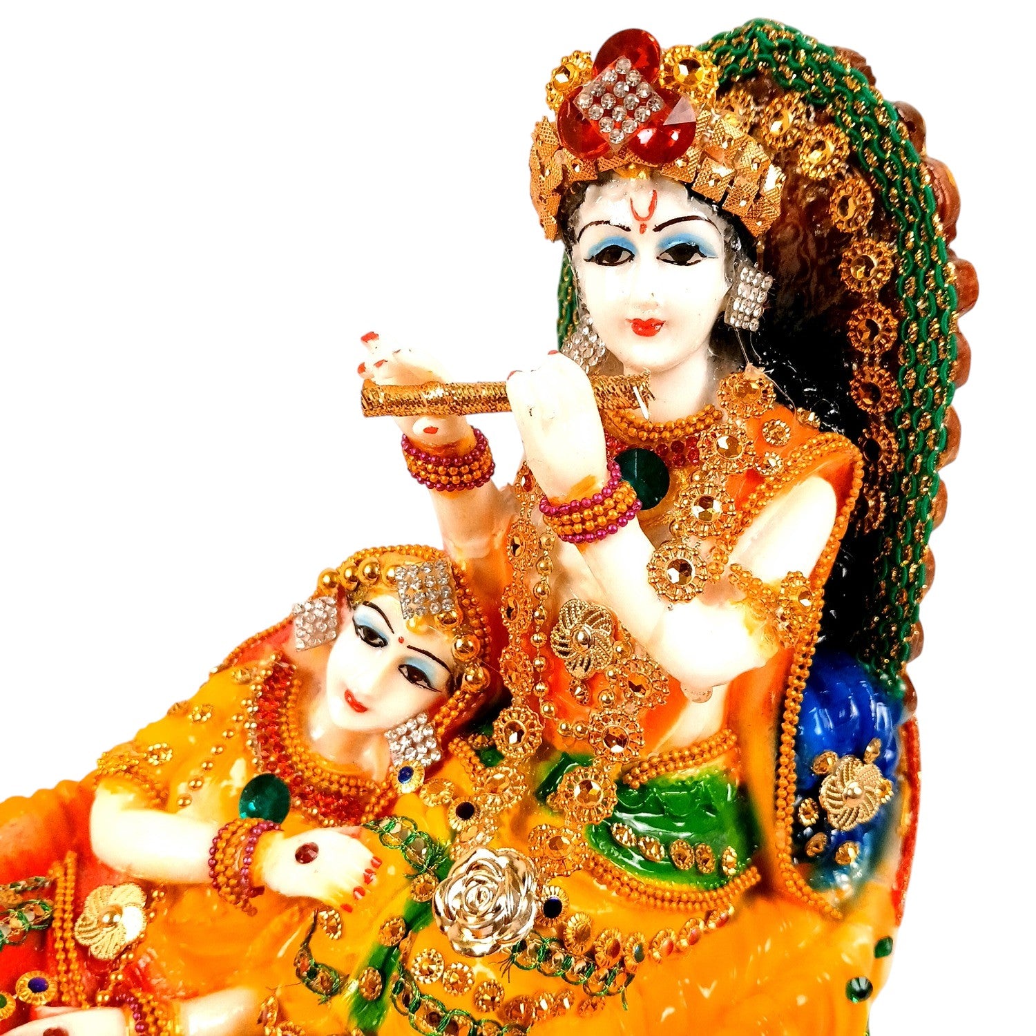 Radha Krishna Statue | Radhe Krishna Idol Sitting on Boat for Home, Pooja Room & Vastu | Religious Table Decor Showpiece & Diwali Gift - 12 Inch - Apkamart