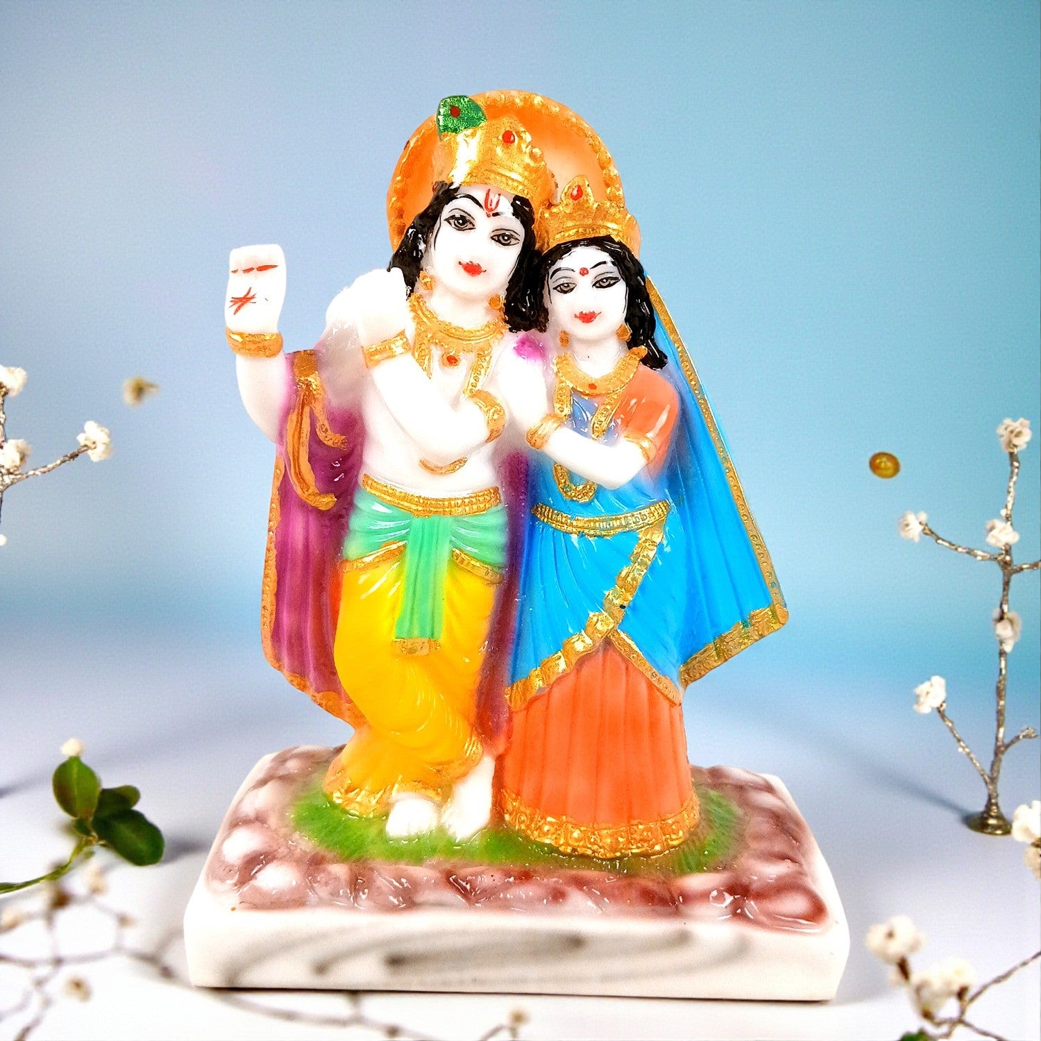 Radha Krishna Statue | Radhe Krishna Idol for Home, Pooja Room & Vastu | Religious Table Decor Showpiece & Diwali Gift | Housewarming, Festival Gifting - 8 Inch - Apkamart