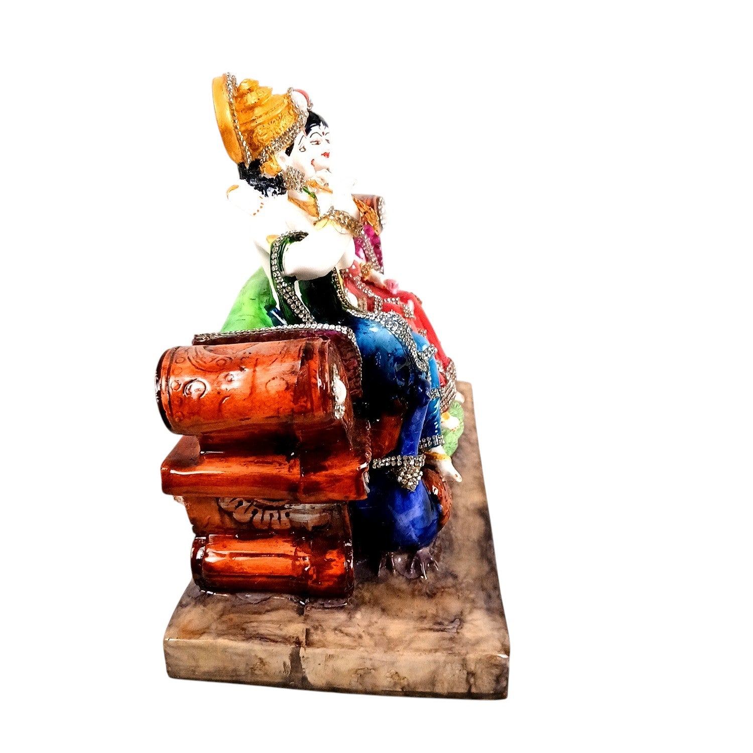 Radha Krishna Statue Sitting on Sinhasan | Radhe Krishna Idol with Flute for Home, Festive Decor, Pooja Room & Vastu Decor - 9 Inch - Apkamart