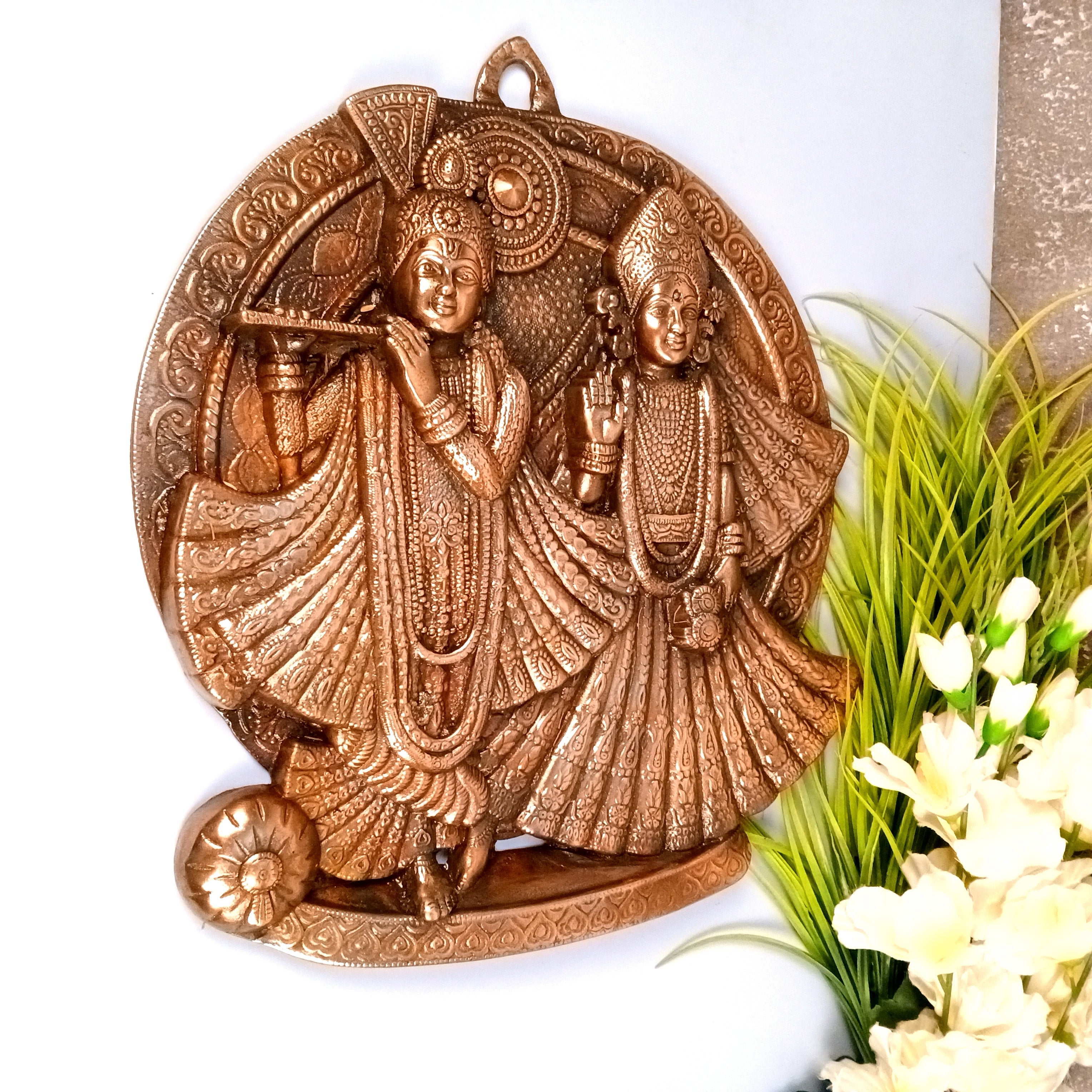 Radha Krishna Wall Hanging Showpiece | Handcrafted Home Decor for Living Room & Bedroom | Elegant Ethnic Wall Art | Traditional Spiritual Gift - 18 Inch - Apkamart