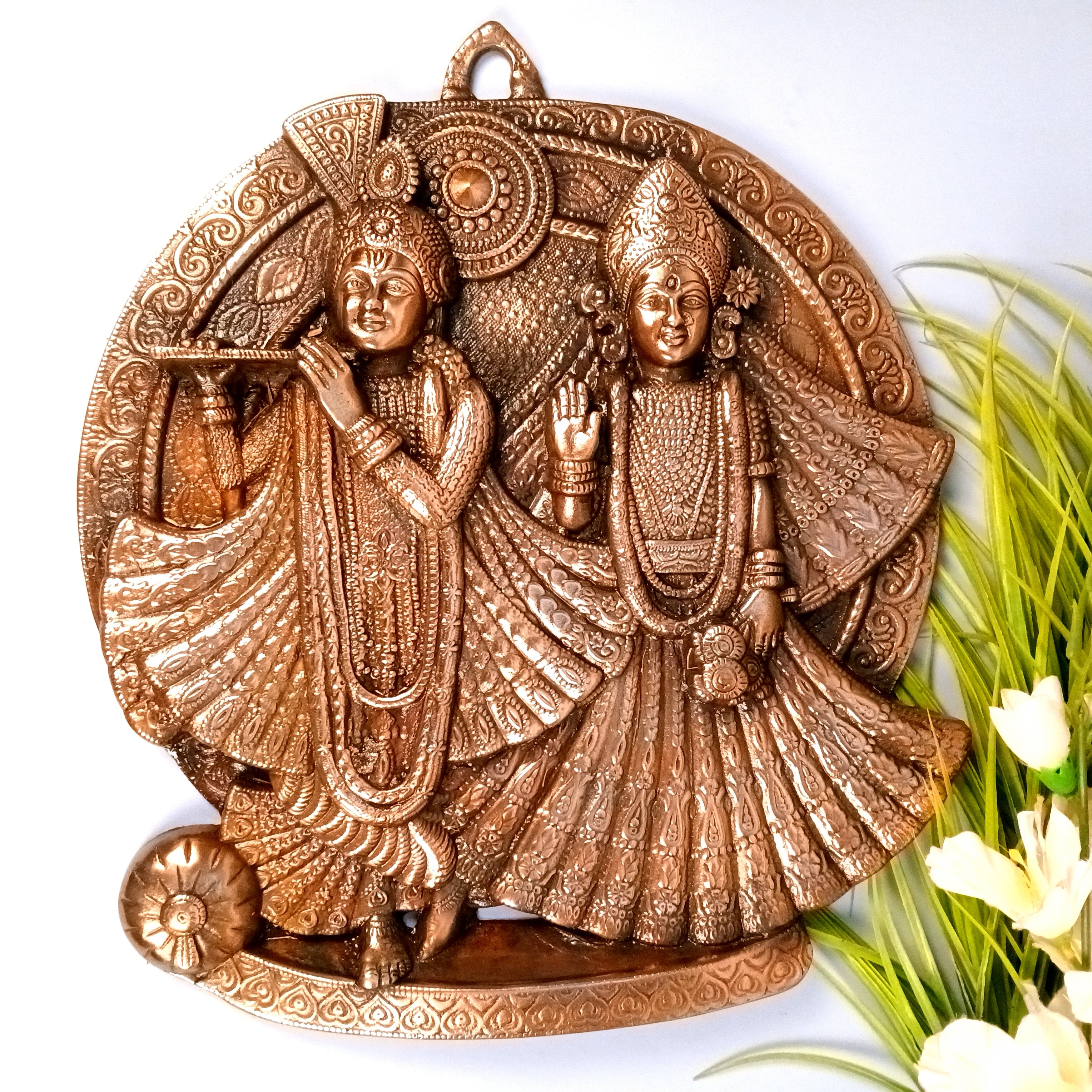 Radha Krishna Wall Hanging Showpiece | Handcrafted Home Decor for Living Room & Bedroom | Elegant Ethnic Wall Art | Traditional Spiritual Gift - 18 Inch - Apkamart