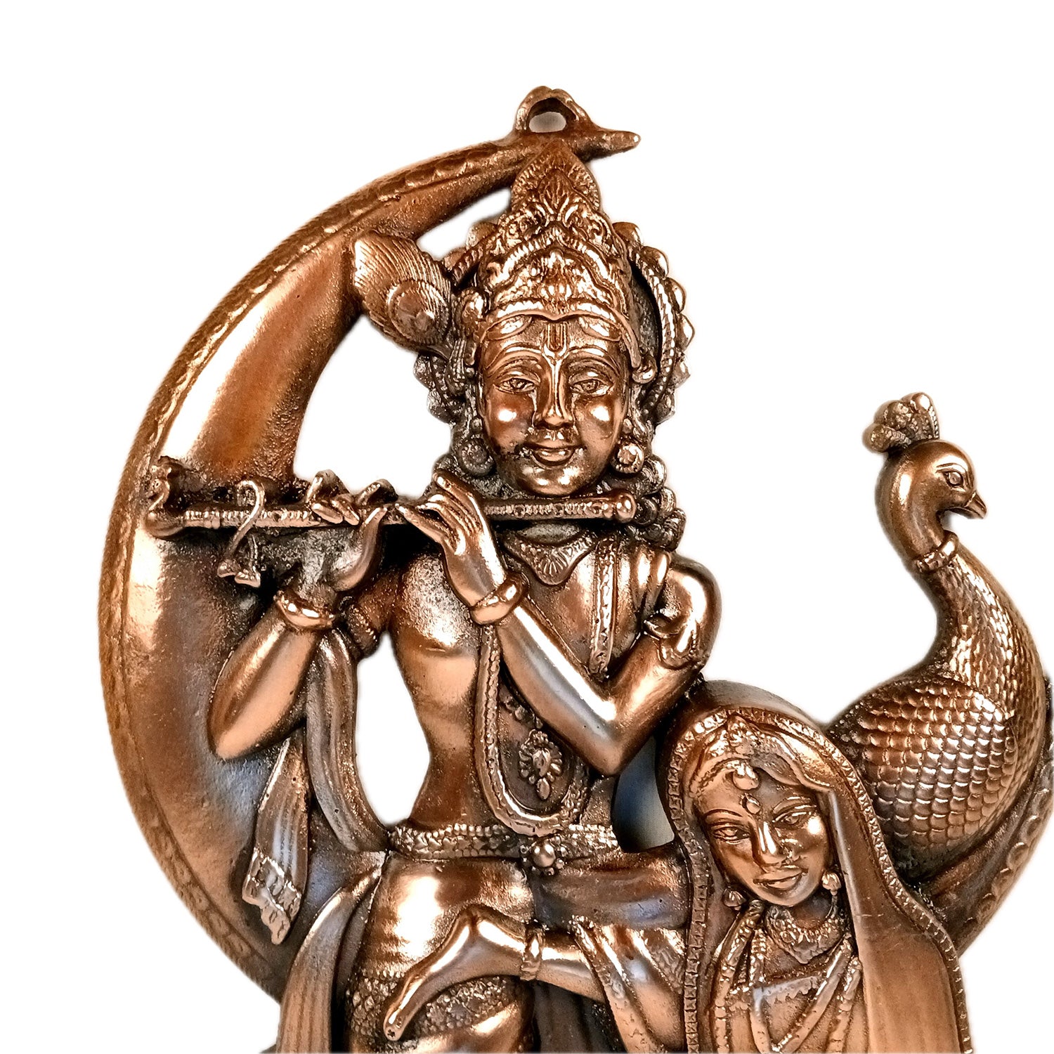 Radha Krishna Wall Hanging Idol - Sitting On Moon With Peacock | Shri Krishna Radha Wall Art Statue - for Gift, Home, Living Room, Office, Puja Room Decor - 18 Inch - Apkamart