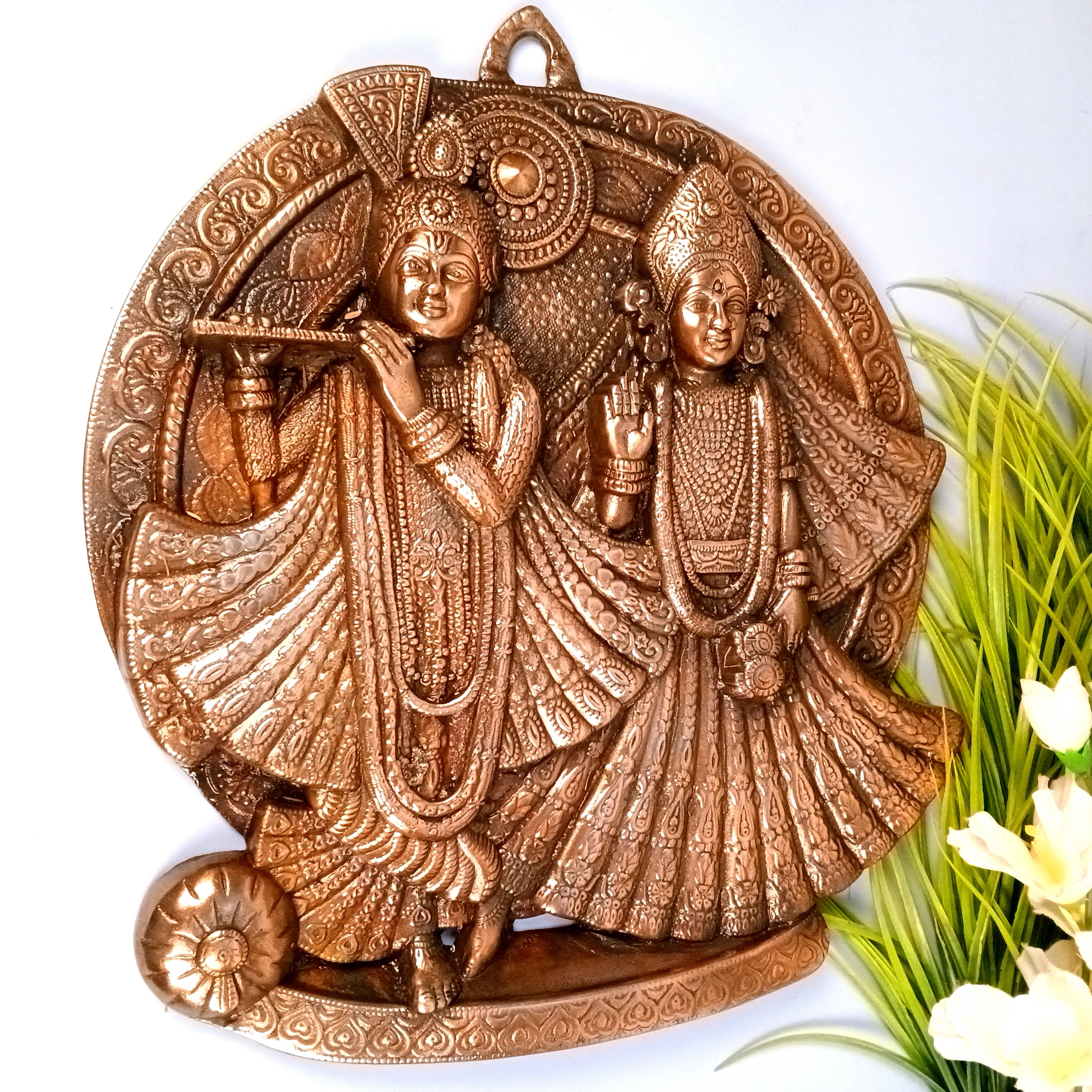 Radha Krishna Wall Hanging Showpiece | Handcrafted Home Decor for Living Room & Bedroom | Elegant Ethnic Wall Art | Traditional Spiritual Gift - 18 Inch - Apkamart