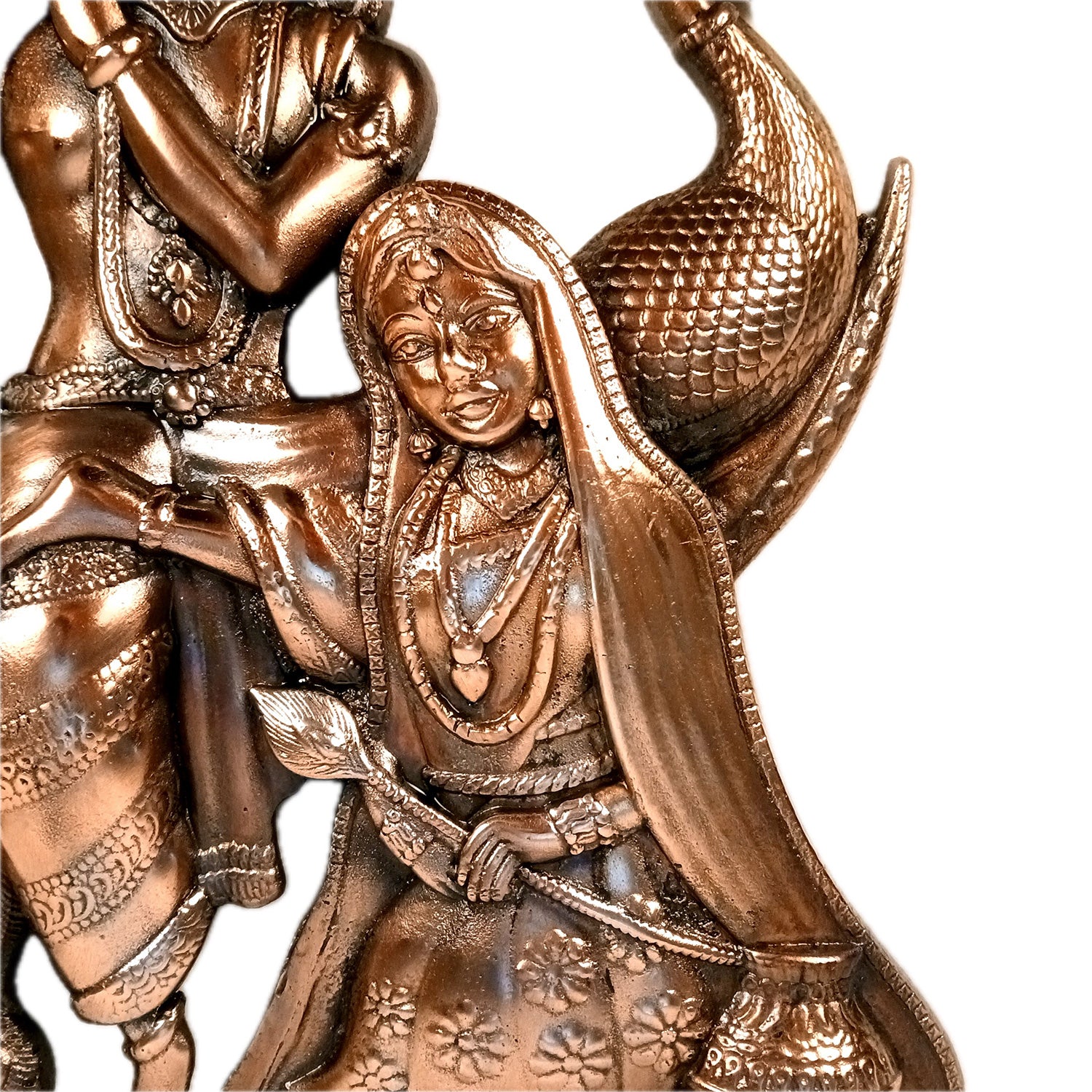 Radha Krishna Wall Hanging Idol - Sitting On Moon With Peacock | Shri Krishna Radha Wall Art Statue - for Gift, Home, Living Room, Office, Puja Room Decor - 18 Inch - Apkamart