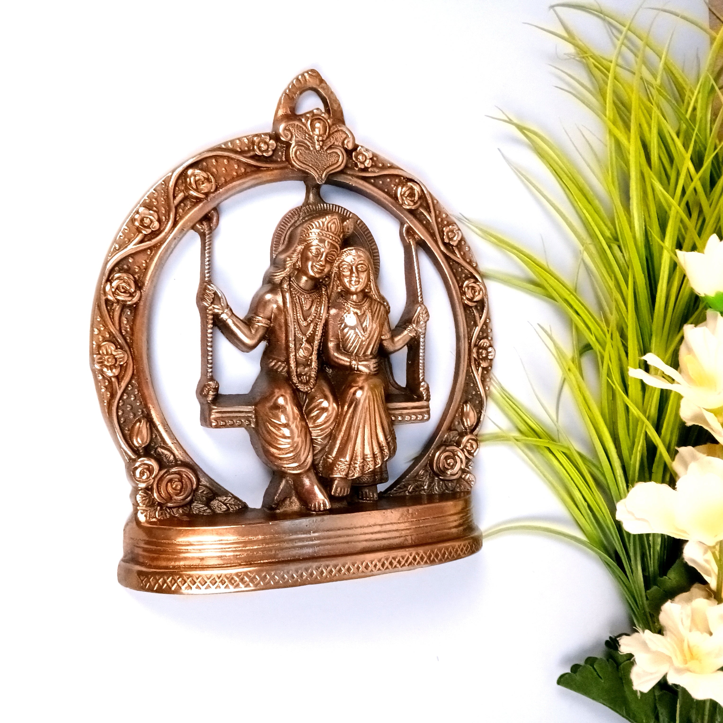 Radha Krishan on Swing Wall Hanging Showpiece | Decorative Idol | Tabletop & Wall Decor for Home | Spiritual Handicraft Gift Festivals - 12 Inch - Apkamart