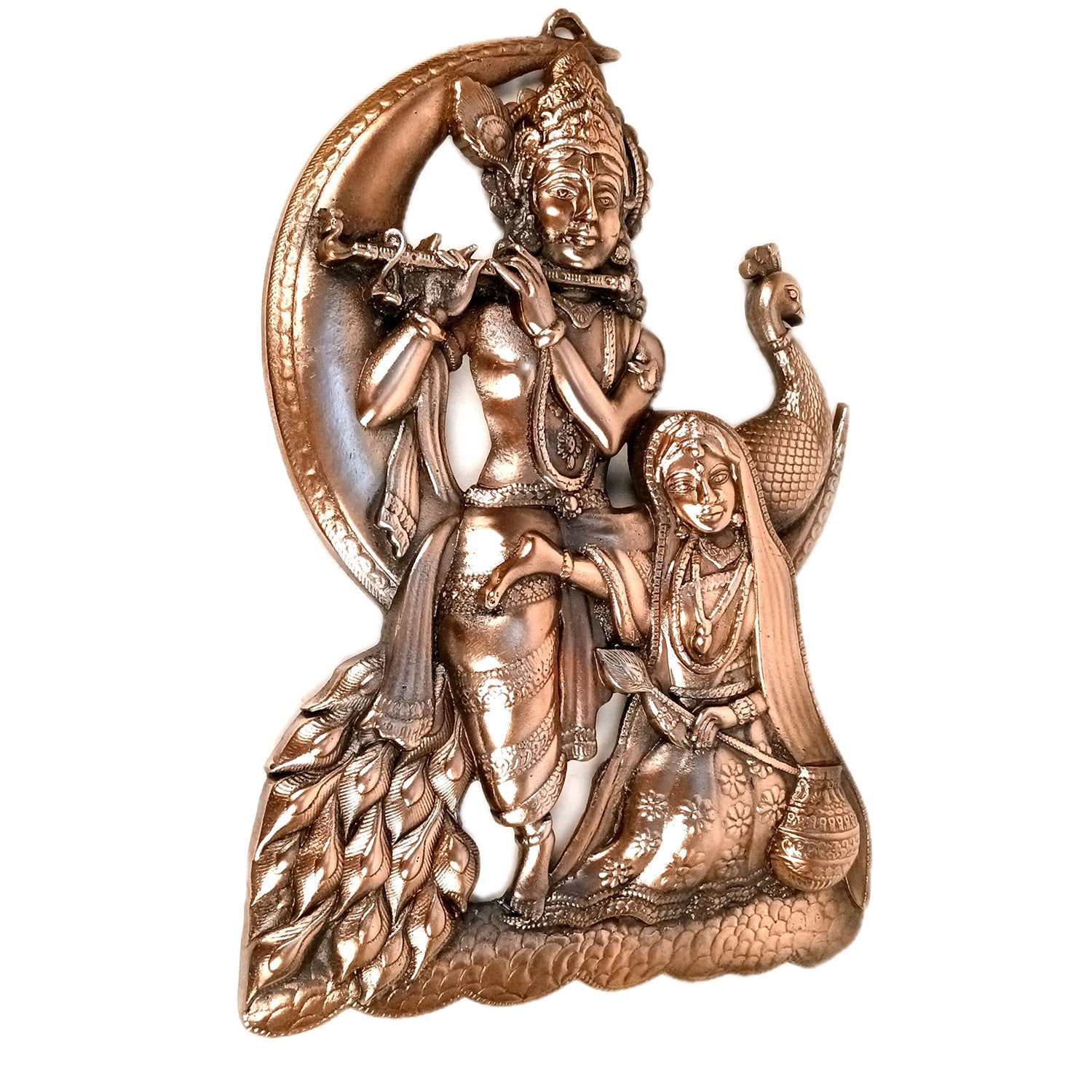 Radha Krishna Wall Hanging Idol - Sitting On Moon With Peacock | Shri Krishna Radha Wall Art Statue - for Gift, Home, Living Room, Office, Puja Room Decor - 18 Inch - Apkamart