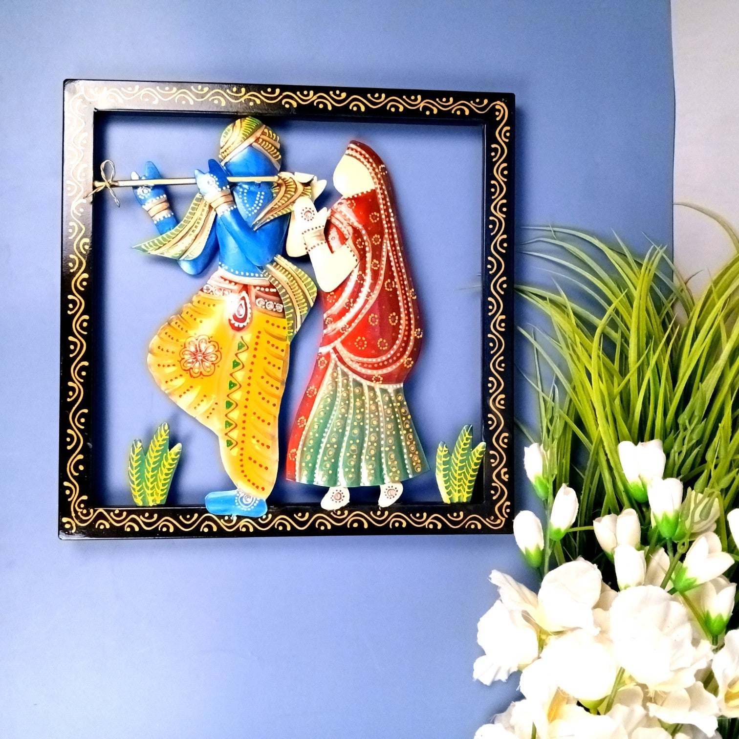 Radha Krishna Wall Hanging | Decorative Handcrafted Wall Art Showpiece | Wall Decor for Living Room, Entrance, Home & Office Decoration - 13 Inch - Apkamart
