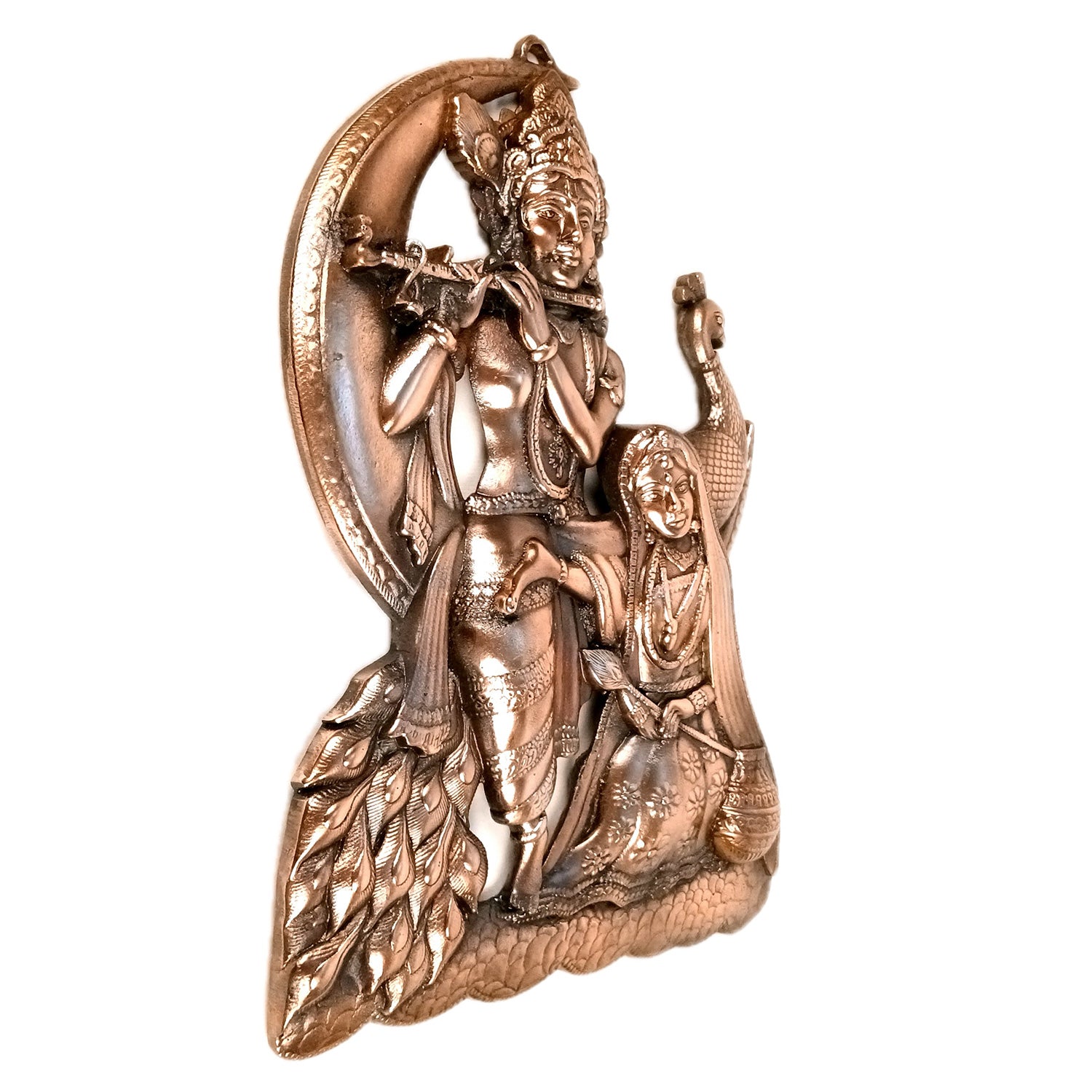 Radha Krishna Wall Hanging Idol - Sitting On Moon With Peacock | Shri Krishna Radha Wall Art Statue - for Gift, Home, Living Room, Office, Puja Room Decor - 18 Inch - Apkamart