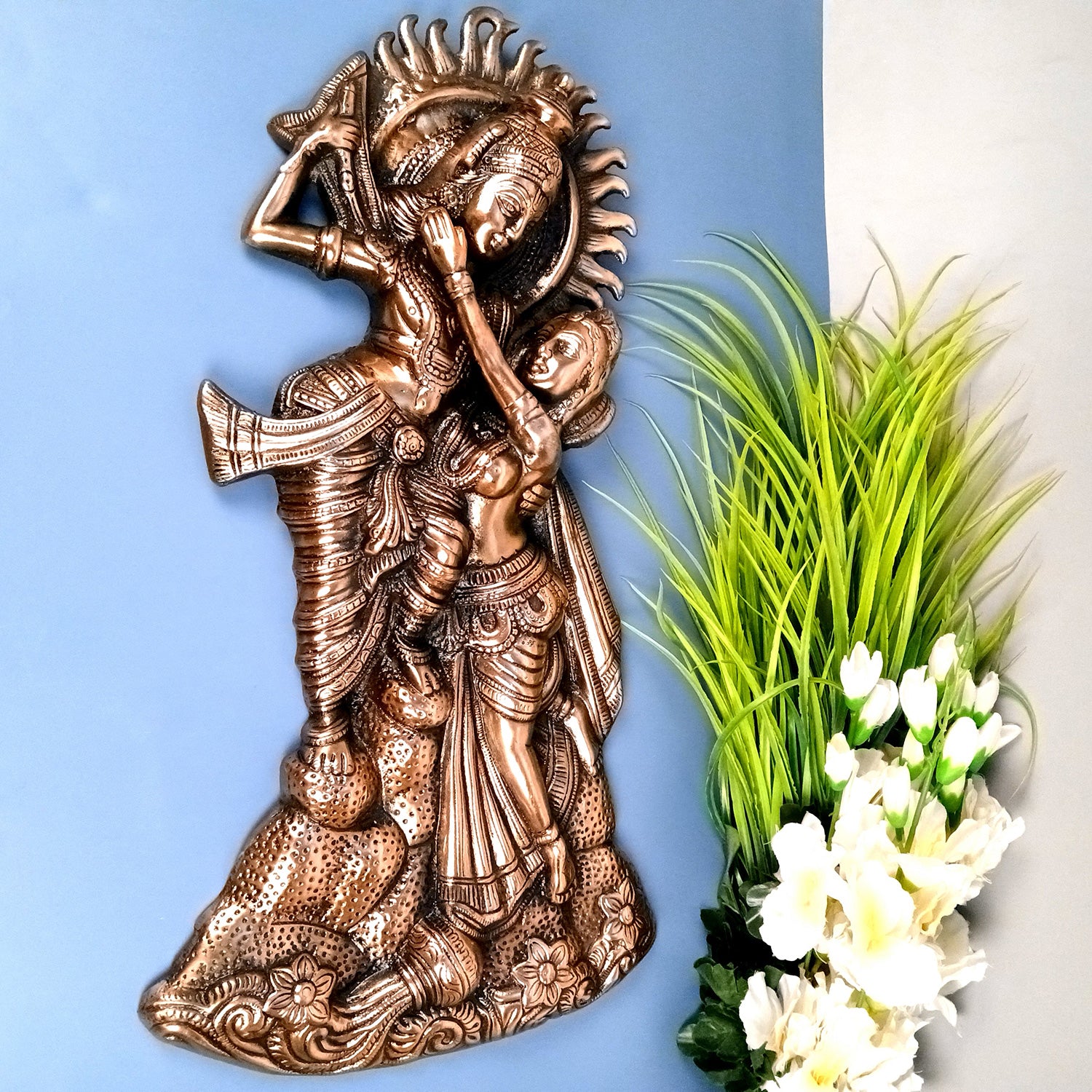 Radha Krishna Wall Hanging Idol - Dancing Pose | Shri Krishna Radha Wall Art Statue For Big Walls - for Gift, Home, Living Room, Office, Puja Room Decoration - 24 Inch - Apkamart #Style_Design 1
