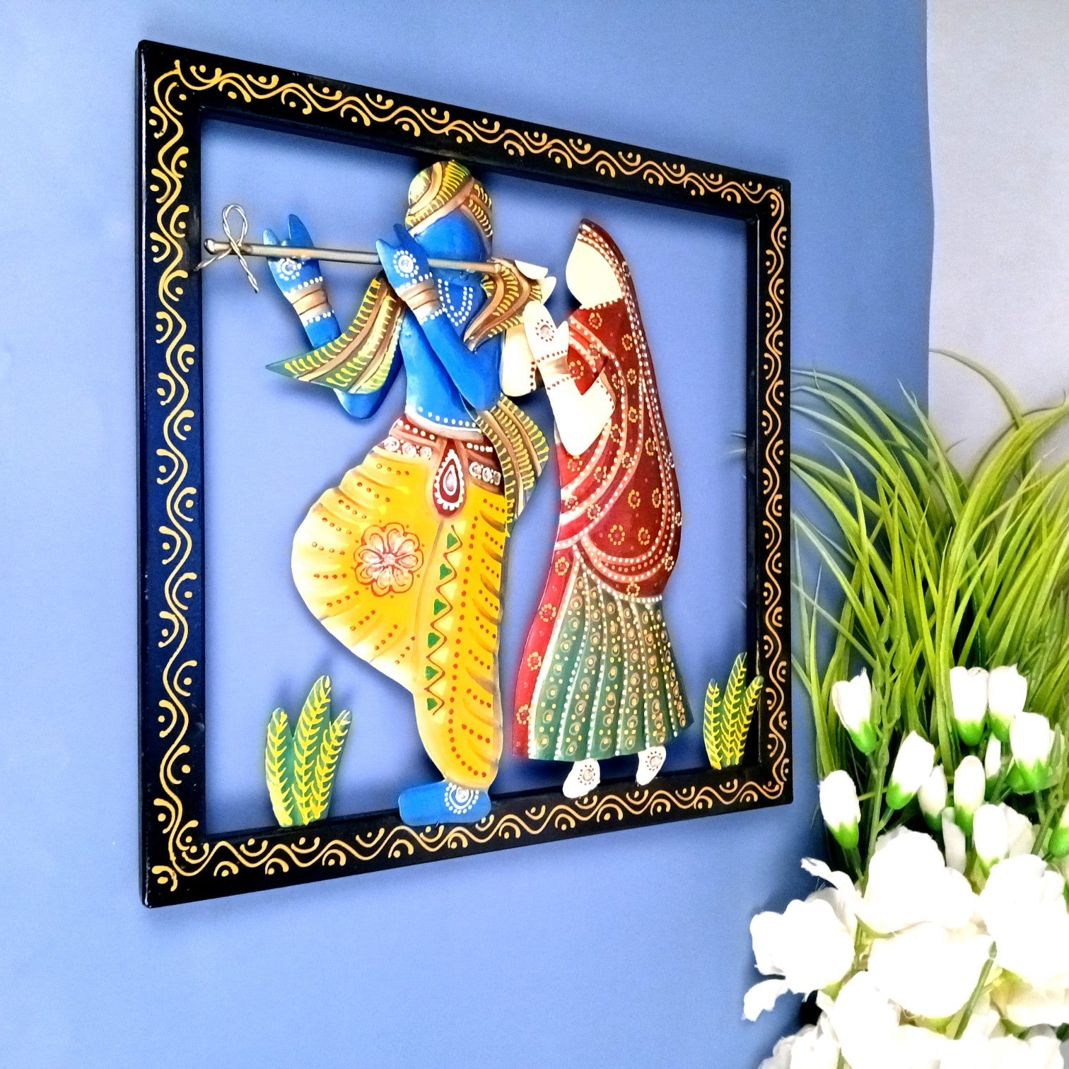 Radha Krishna Wall Hanging | Decorative Handcrafted Wall Art Showpiece | Wall Decor for Living Room, Entrance, Home & Office Decoration - 13 Inch - Apkamart