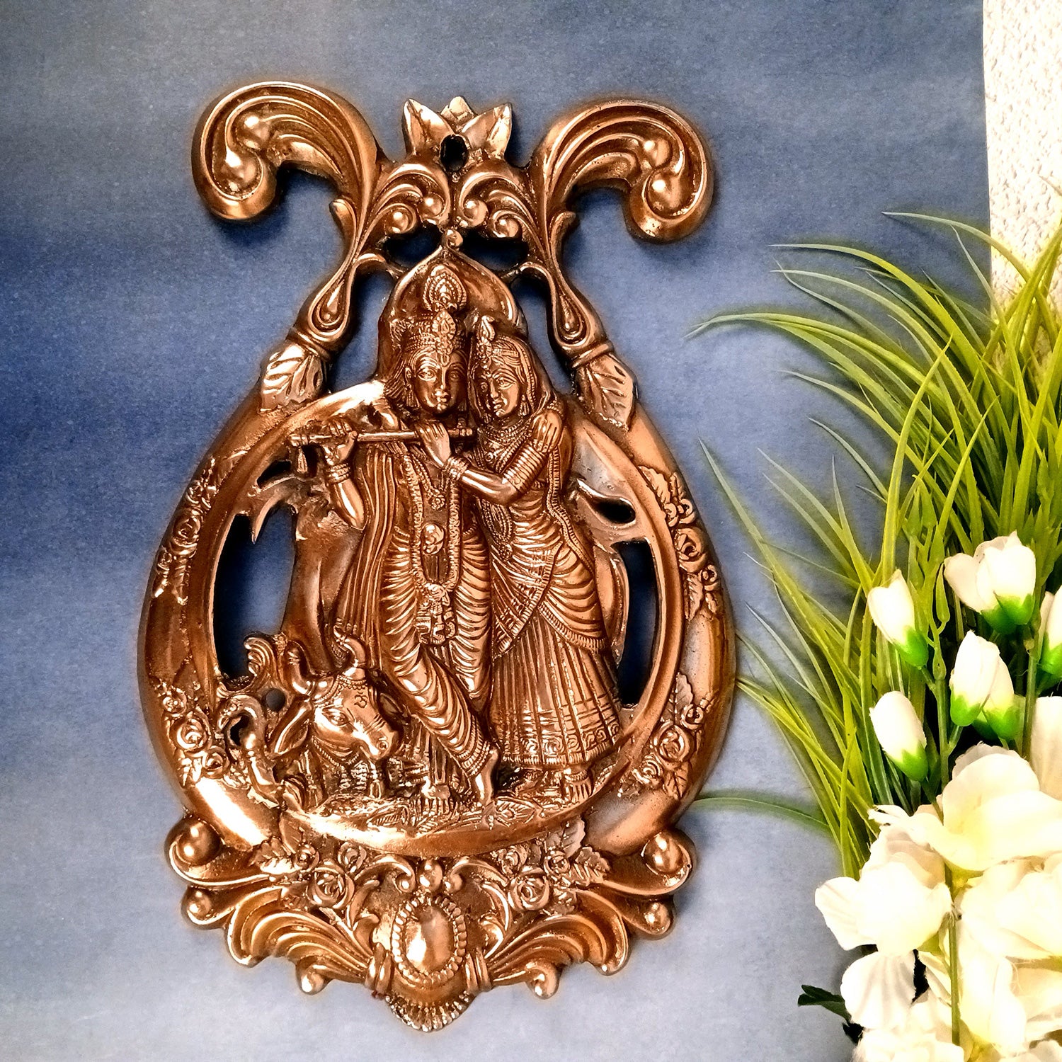 Radha Krishna Idol Wall Hanging | Radhe Krishna Wall Statue Murti | Wedding Gift for Couples | Religious Gift - for Home, Living Room, Office, Puja , Entrance Decoration - 20 Inch - Apkamart