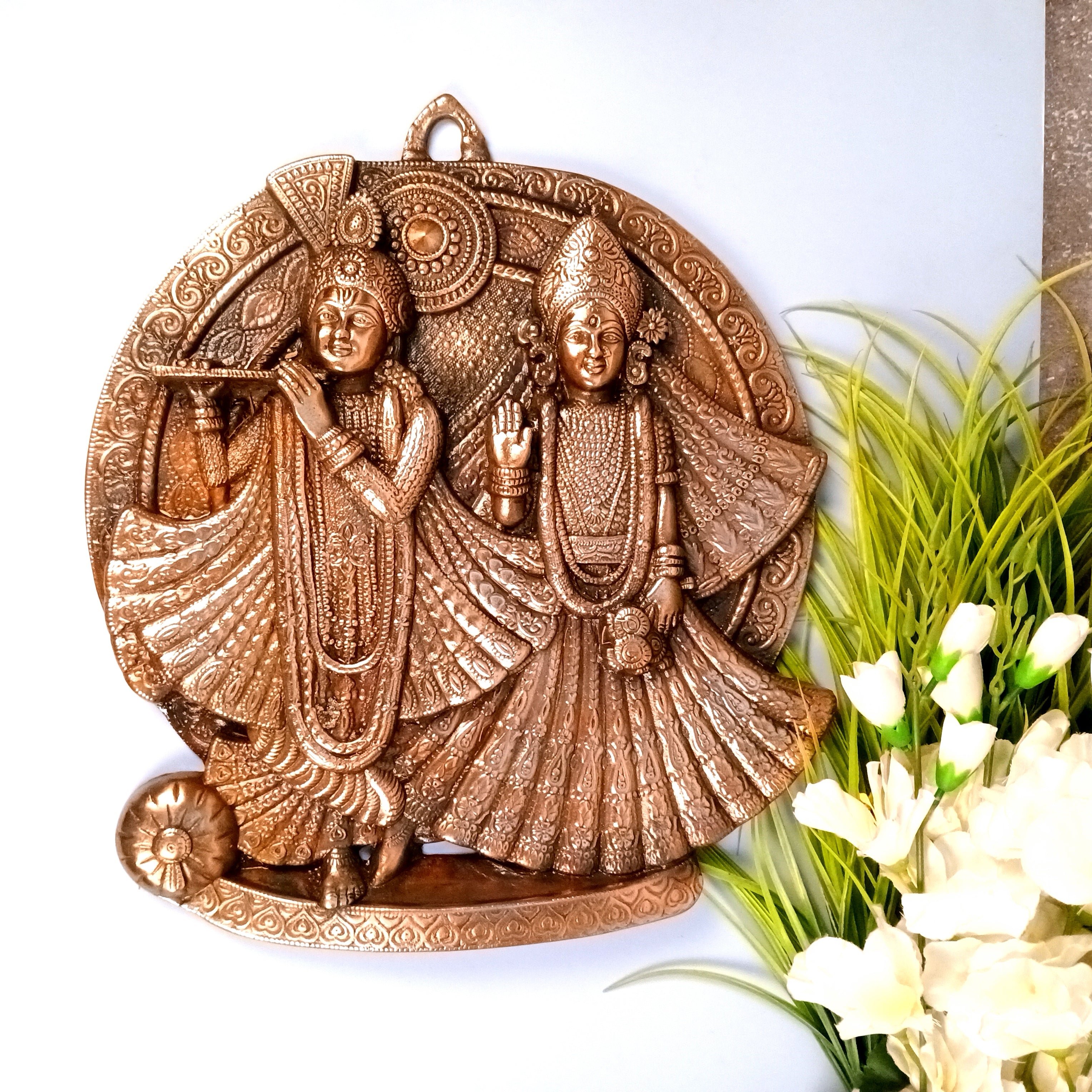 Radha Krishna Wall Hanging Showpiece | Handcrafted Home Decor for Living Room & Bedroom | Elegant Ethnic Wall Art | Traditional Spiritual Gift - 18 Inch - Apkamart