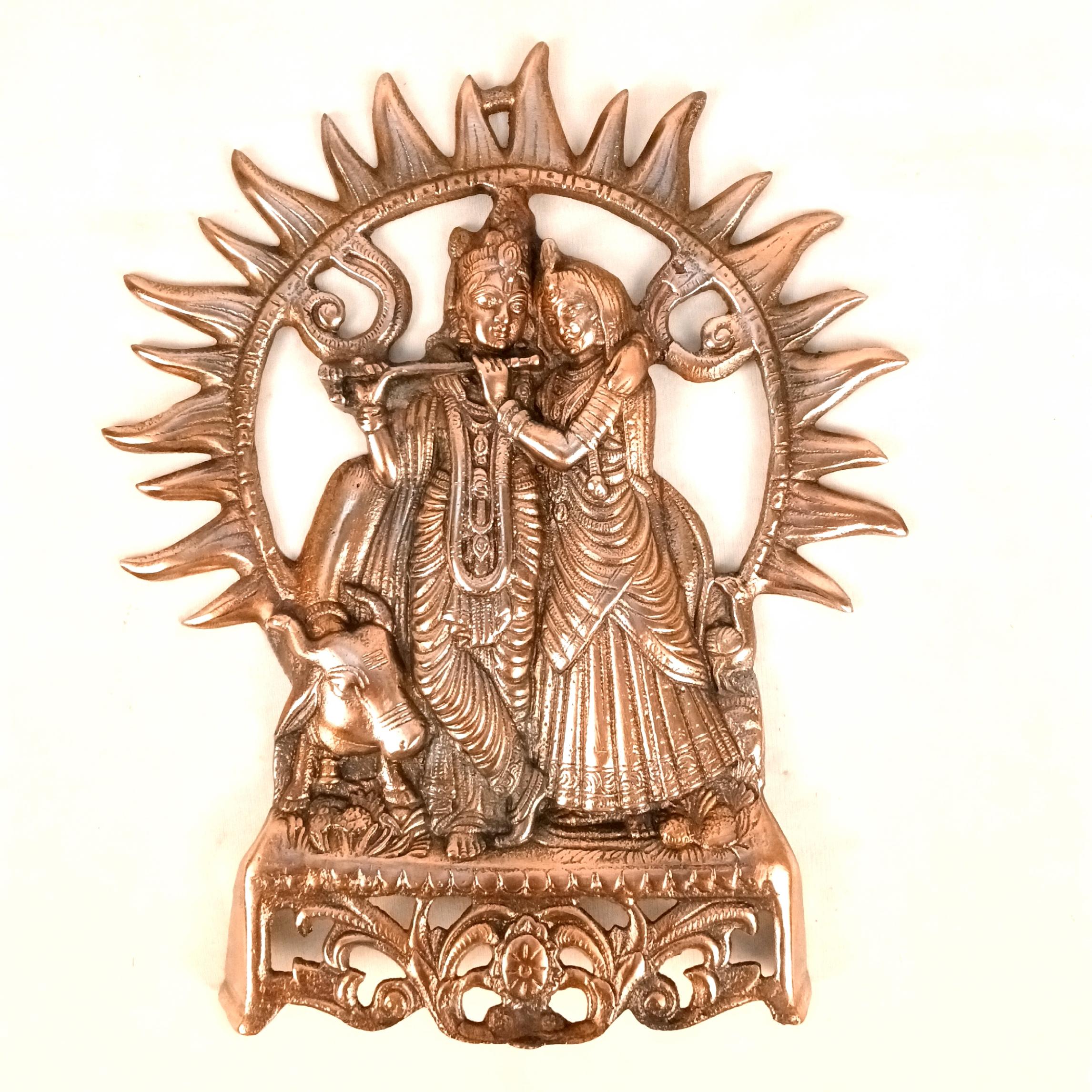 Radha Krishna Wall Hanging | Shri Radhe Krishna Metal Idol | Religious Wall Decor for Home, Pooja Room, Living Room & Office | Auspicious Gift for Housewarming - 16 Inch - Apkamart