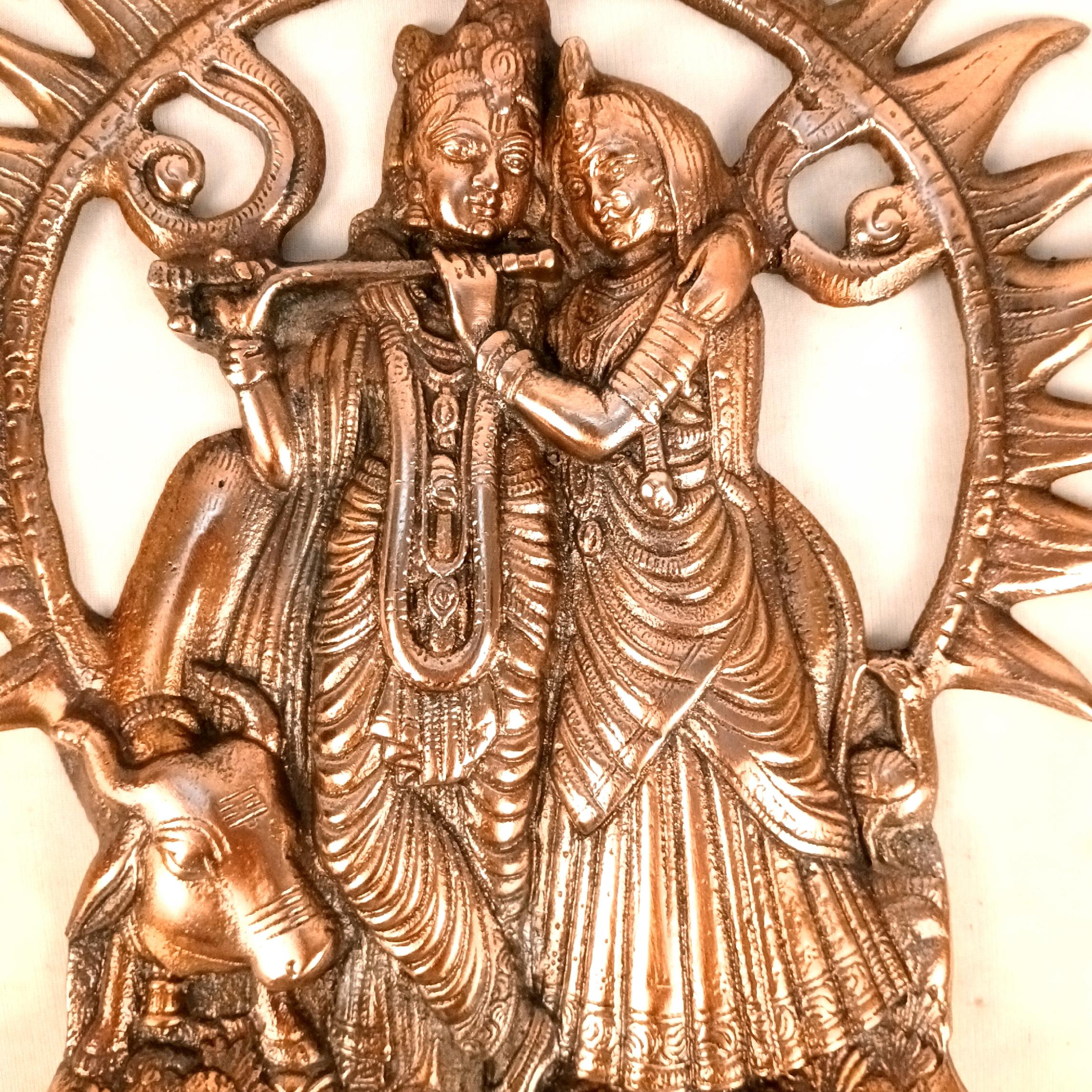 Radha Krishna Wall Hanging | Shri Radhe Krishna Metal Idol | Religious Wall Decor for Home, Pooja Room, Living Room & Office | Auspicious Gift for Housewarming - 16 Inch - Apkamart