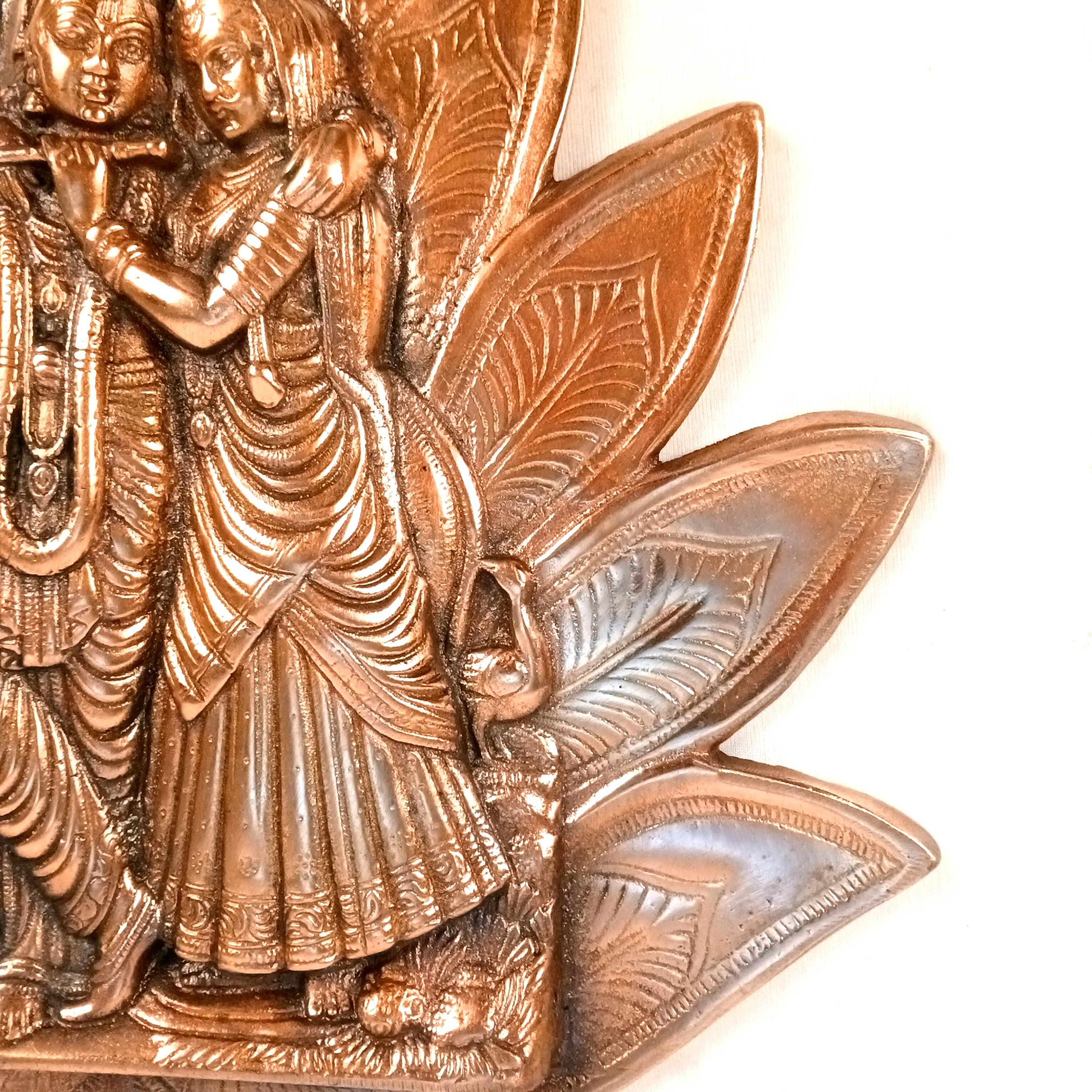 Radha Krishna Wall Hanging | Shri Radhe Krishna Metal Idol Playing Flute | Religious Wall Decor for Home, Pooja Room, Living Room & Office | Auspicious Gift - 16 Inch - Apkamart
