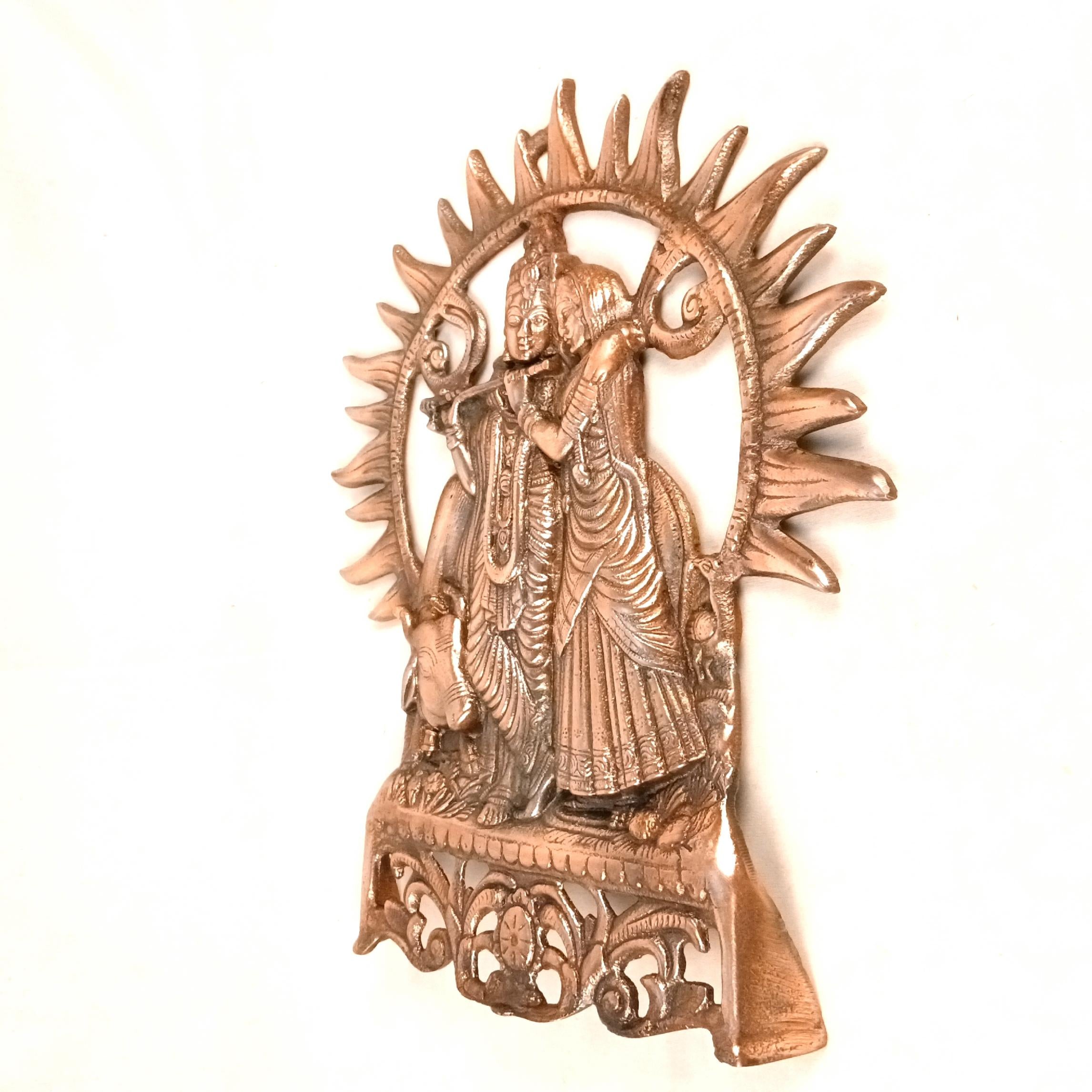 Radha Krishna Wall Hanging | Shri Radhe Krishna Metal Idol | Religious Wall Decor for Home, Pooja Room, Living Room & Office | Auspicious Gift for Housewarming - 16 Inch - Apkamart