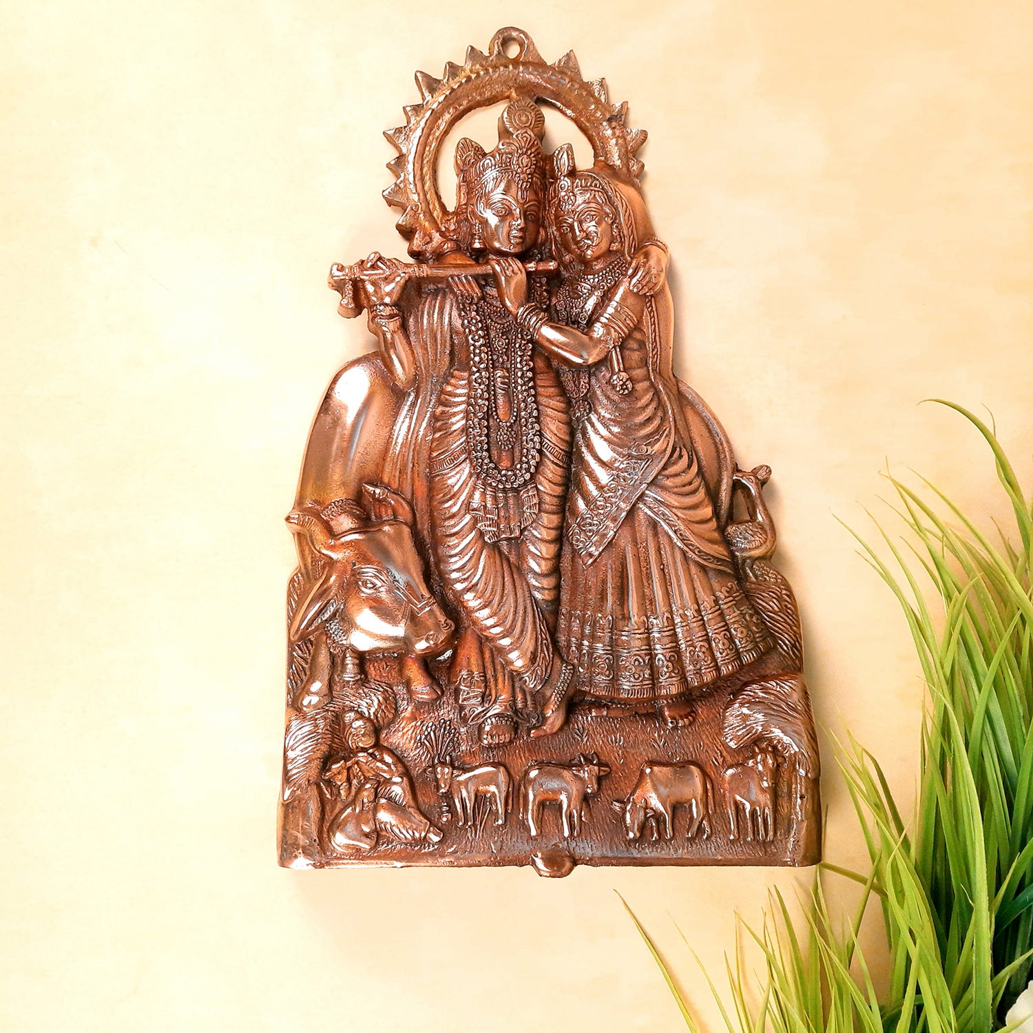 Radha Krishna Statue for Wall Decor | Radhe Krishna Wall Hanging Statue Idol | Religious & Spiritual Sculpture - for Gift, Home, Living Room, Office, Puja Room Decoration - 16 Inch - Apkamart