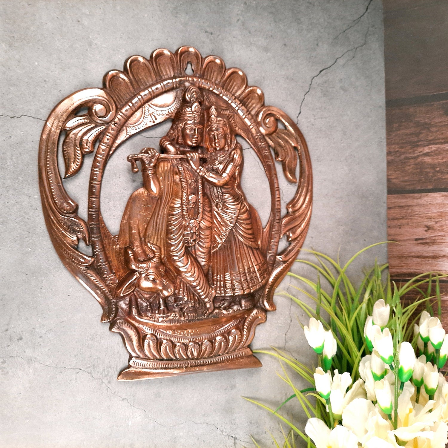 Radha Krishna Idol Wall Hanging Art | Radhe Krishna Wall Statue Murti | Wedding Gift for Couples | Religious Gift - for Home, Living Room, Office, Puja , Entrance Decoration - Apkamart