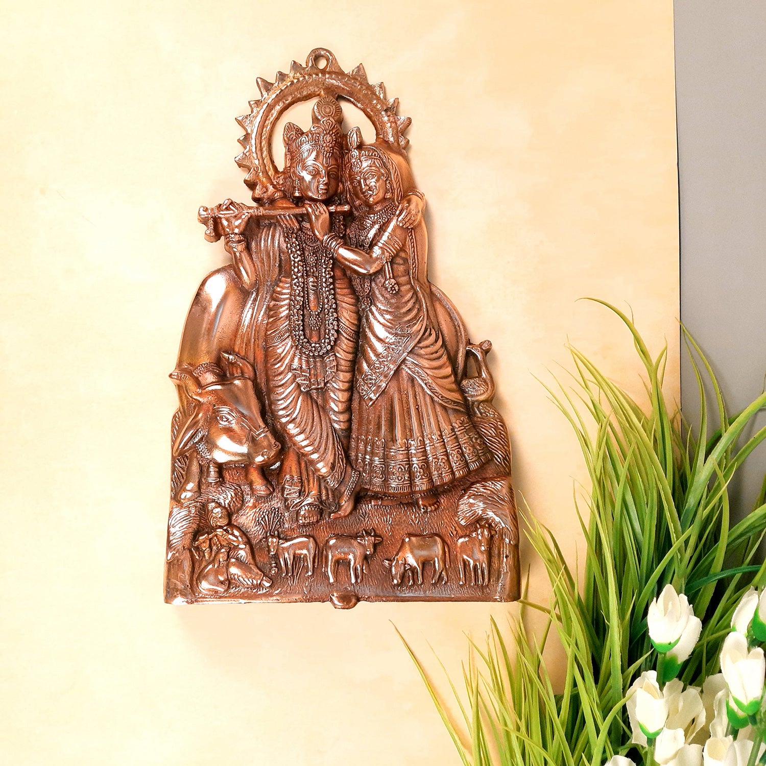 Radha Krishna Statue for Wall Decor | Radhe Krishna Wall Hanging Statue Idol | Religious & Spiritual Sculpture - for Gift, Home, Living Room, Office, Puja Room Decoration - 16 Inch - Apkamart