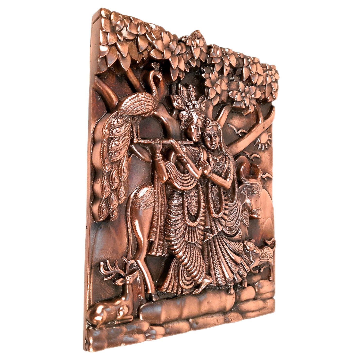 Radha Krishna Wall Hanging Idol | Krishan Playing Flute With Cow Wall Art - for Home, Living Room, Office, Puja, Entrance Decoration, Wedding Gift - 18 Inch - Apkamart #Size_18 Inch