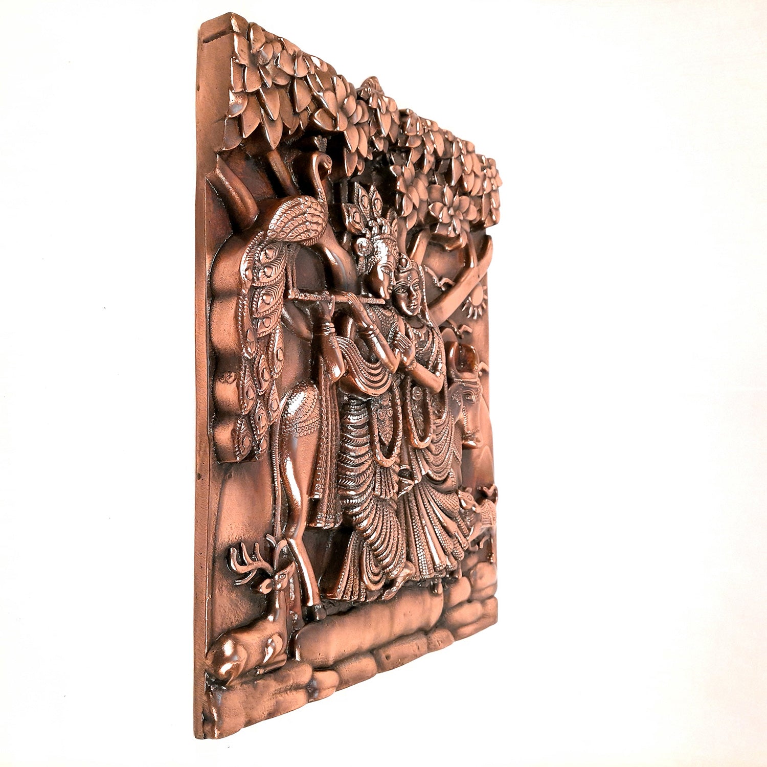 Radha Krishna Wall Hanging Idol | Krishan Playing Flute With Cow Wall Art - for Home, Living Room, Office, Puja, Entrance Decoration, Wedding Gift - 18 Inch - Apkamart #Size_18 Inch
