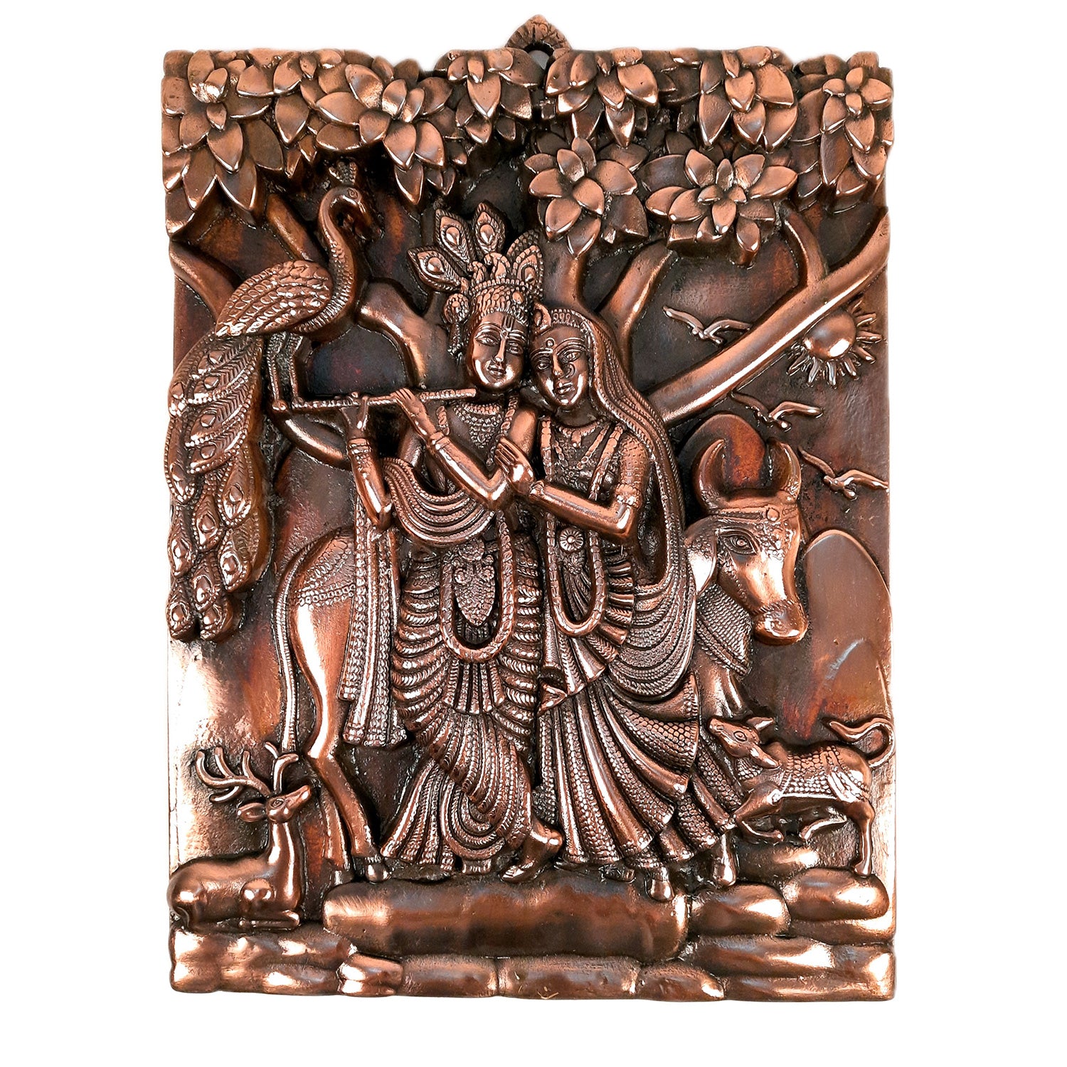 Radha Krishna Wall Hanging Idol | Krishan Playing Flute With Cow Wall Art - for Home, Living Room, Office, Puja, Entrance Decoration, Wedding Gift - 18 Inch - Apkamart #Size_18 Inch