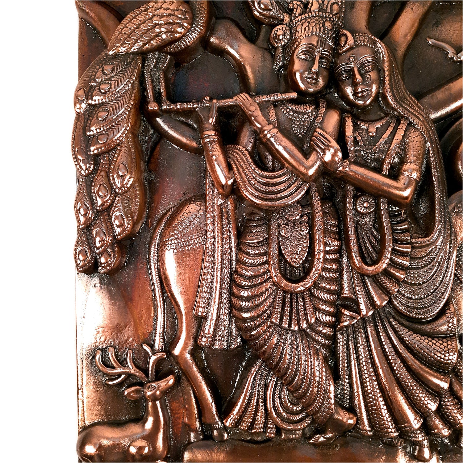 Radha Krishna Wall Hanging Idol | Krishan Playing Flute With Cow Wall Art - for Home, Living Room, Office, Puja, Entrance Decoration, Wedding Gift - 18 Inch - Apkamart #Size_18 Inch