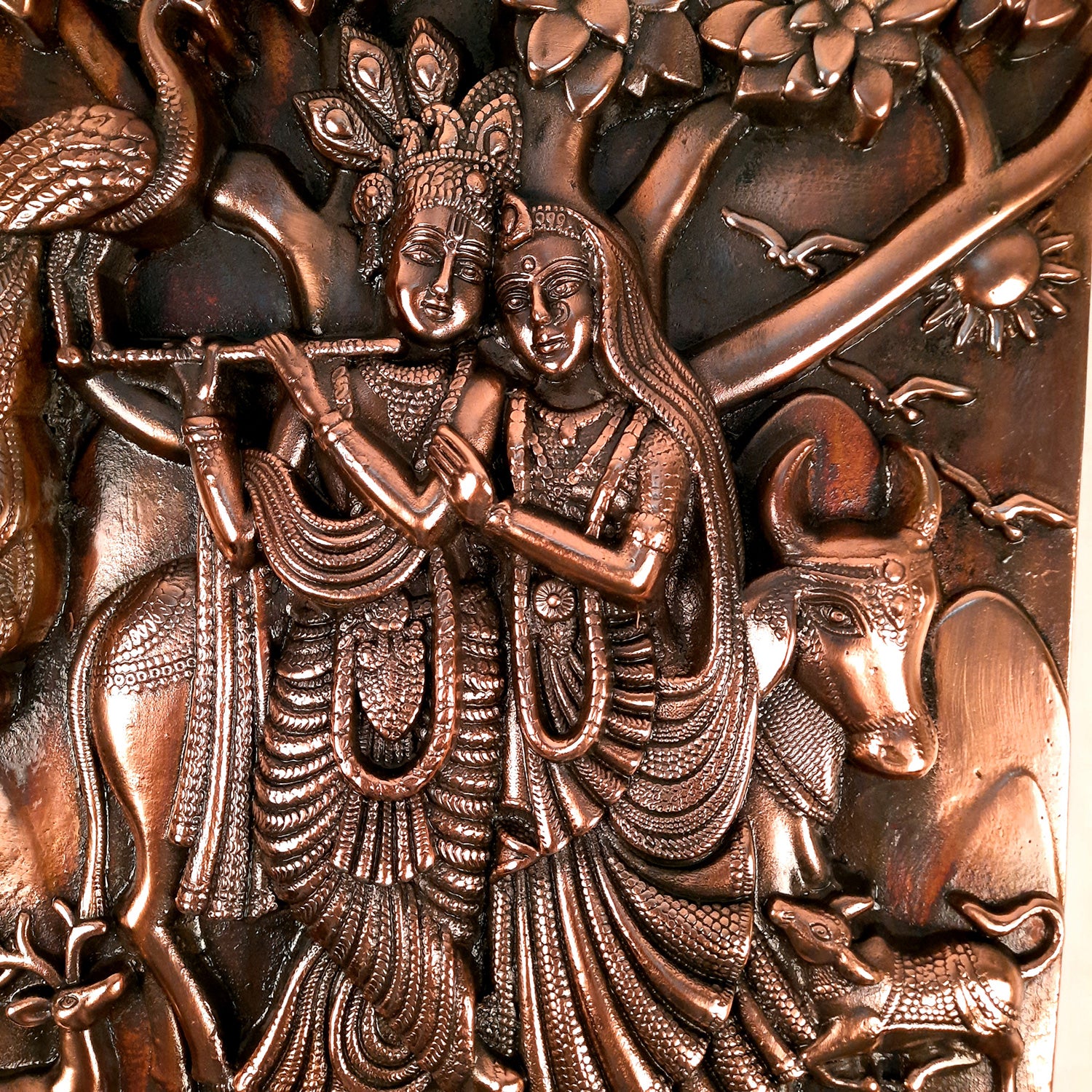 Radha Krishna Wall Hanging Idol | Krishan Playing Flute With Cow Wall Art - for Home, Living Room, Office, Puja, Entrance Decoration, Wedding Gift - 18 Inch - Apkamart #Size_18 Inch