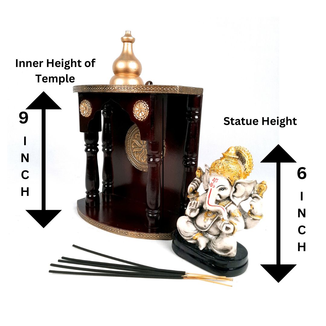 Pooja Mandir | Home Temple Wooden With Premium Finish | Puja Stand / Unit Wall Hanging – For Home, Ghar, Office, Shop - 13 Inch - Apkamart