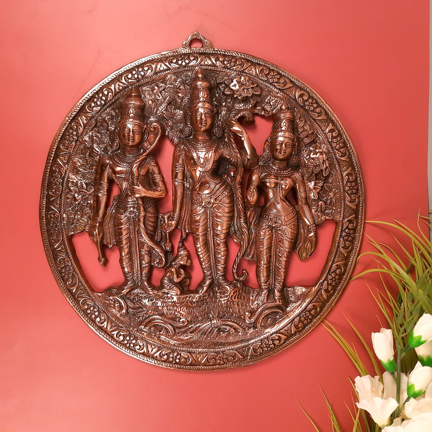 Ram Darbar Wall Hanging Statue | Shri Ram, Sita, Laxman With Hanuman Wall Idol - for Puja Room, Home, Living Room, Temple, Office & Gifts - 16 Inch - Apkamart