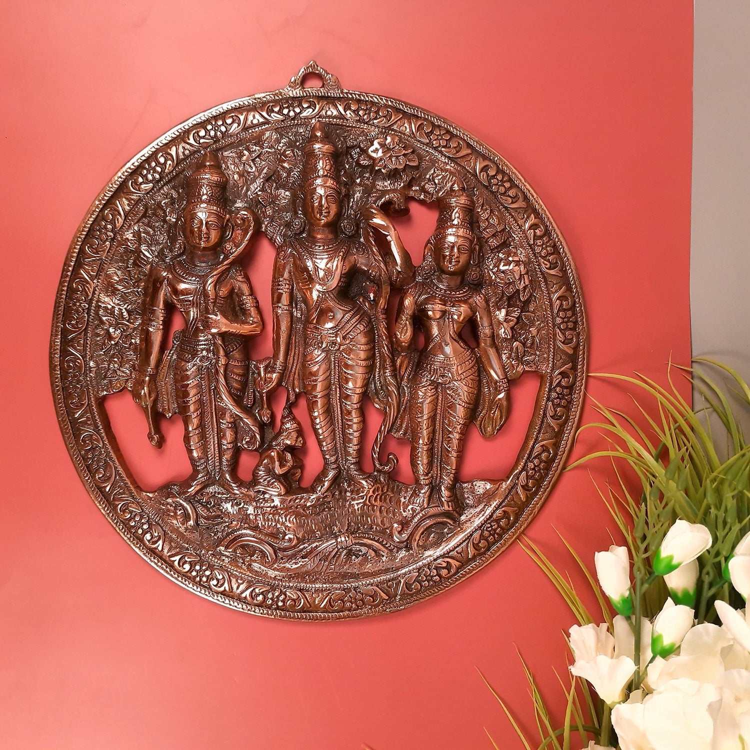 Ram Darbar Wall Hanging Statue | Shri Ram, Sita, Laxman With Hanuman Wall Idol - for Puja Room, Home, Living Room, Temple, Office & Gifts - 16 Inch - Apkamart