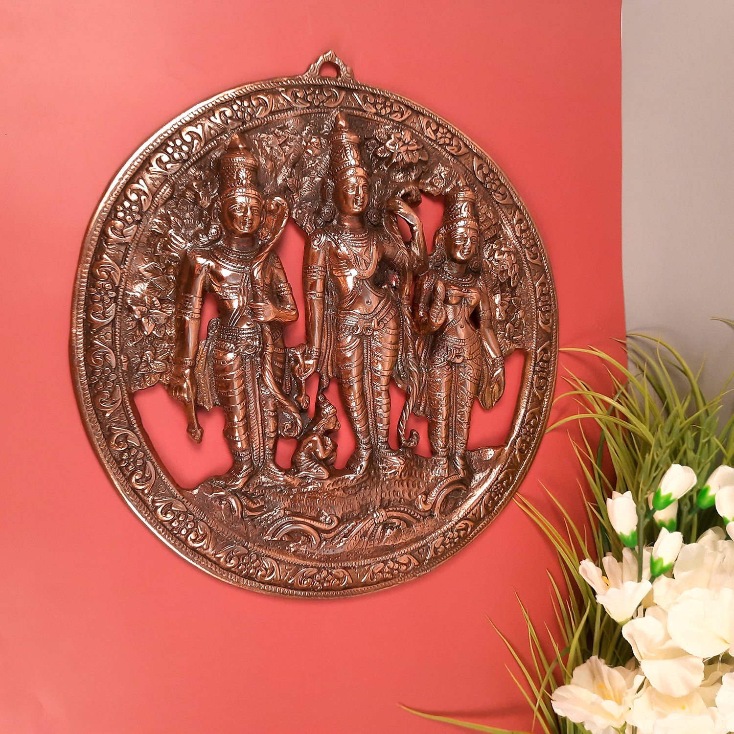 Ram Darbar Wall Hanging Statue | Shri Ram, Sita, Laxman With Hanuman Wall Idol - for Puja Room, Home, Living Room, Temple, Office & Gifts - 16 Inch - Apkamart