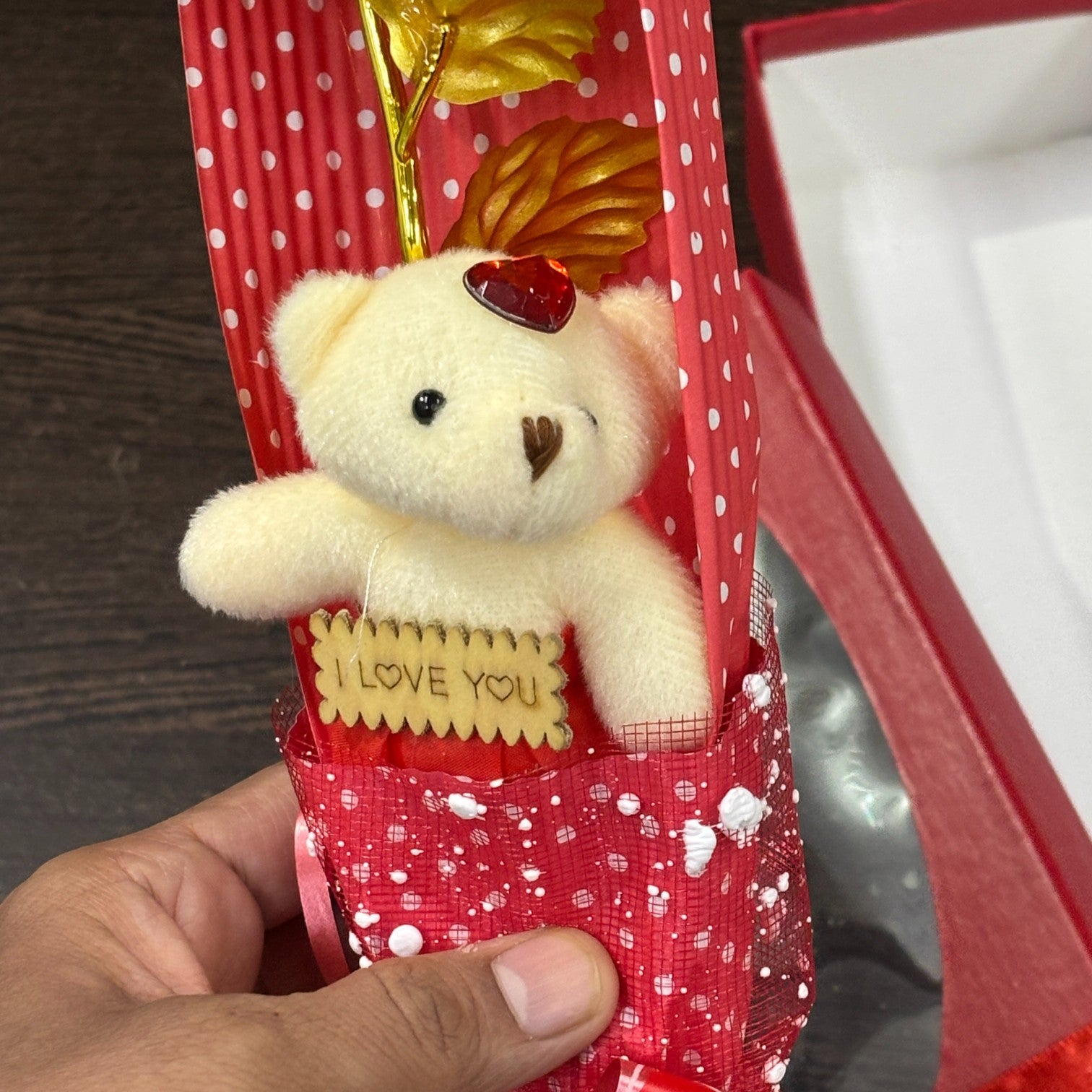 Artificial Golden Rose Flower With Teddy | Valentine Gift for Girlfriend, Wife & Loved Ones | Decorative Rose for Anniversary, Valentine, Birthday & Romantic Gift - 13 Inch - Apkamart