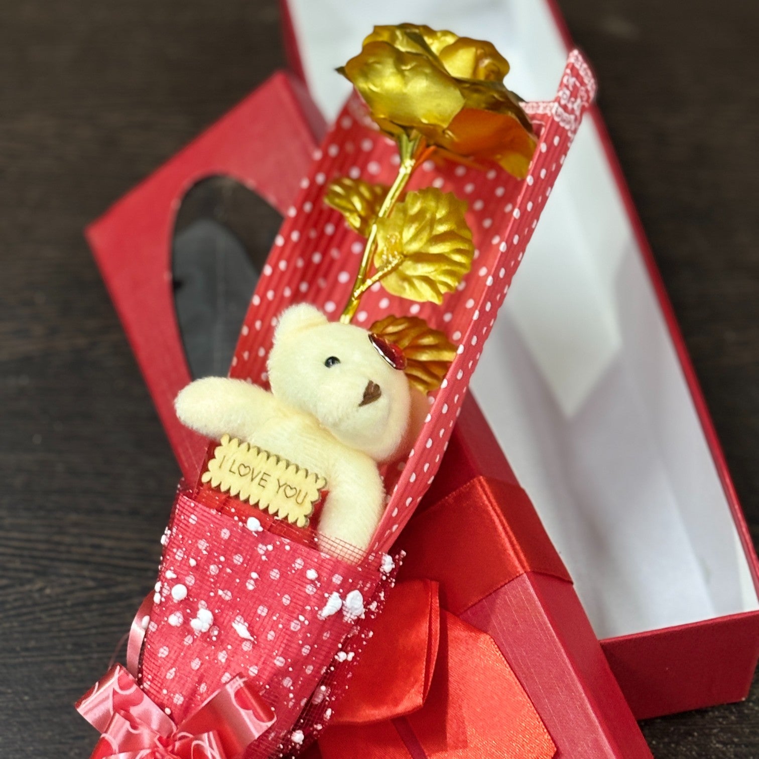 Artificial Golden Rose Flower With Teddy | Valentine Gift for Girlfriend, Wife & Loved Ones | Decorative Rose for Anniversary, Valentine, Birthday & Romantic Gift - 13 Inch - Apkamart