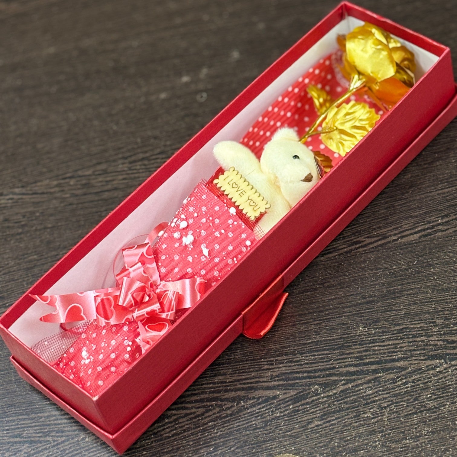 Artificial Golden Rose Flower With Teddy | Valentine Gift for Girlfriend, Wife & Loved Ones | Decorative Rose for Anniversary, Valentine, Birthday & Romantic Gift - 13 Inch - Apkamart