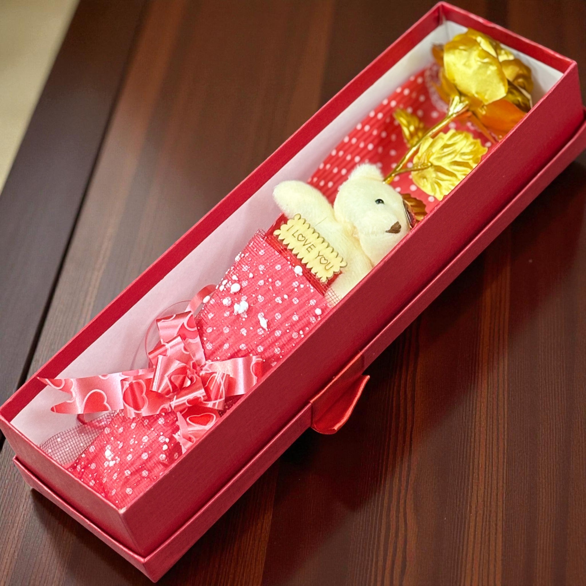 Artificial Golden Rose Flower With Teddy | Valentine Gift for Girlfriend, Wife & Loved Ones | Decorative Rose for Anniversary, Valentine, Birthday & Romantic Gift - 13 Inch - Apkamart