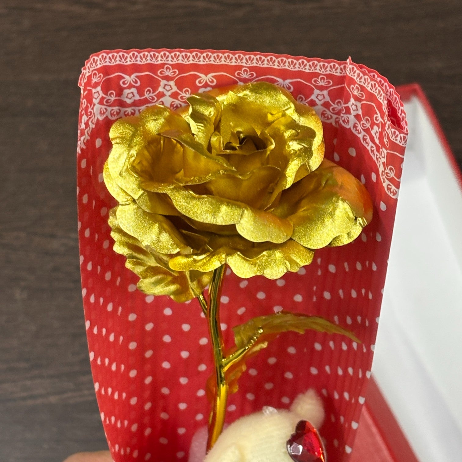 Artificial Golden Rose Flower With Teddy | Valentine Gift for Girlfriend, Wife & Loved Ones | Decorative Rose for Anniversary, Valentine, Birthday & Romantic Gift - 13 Inch - Apkamart
