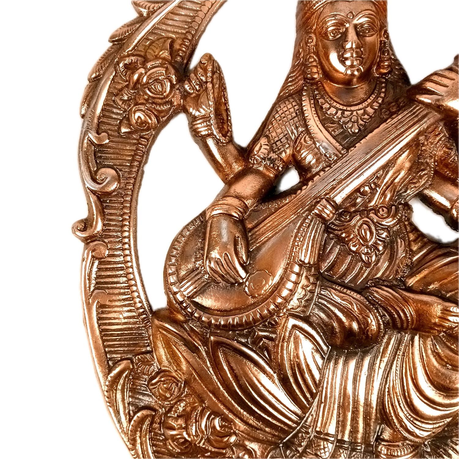 Saraswati Idol Wall Hanging | Goddess Sarasvati Playing Veena Wall Statue |Religoius & Spiritual Wall Art - For Puja, Home & Entrance, Living Room & Gift - 16 Inch - Apkamart