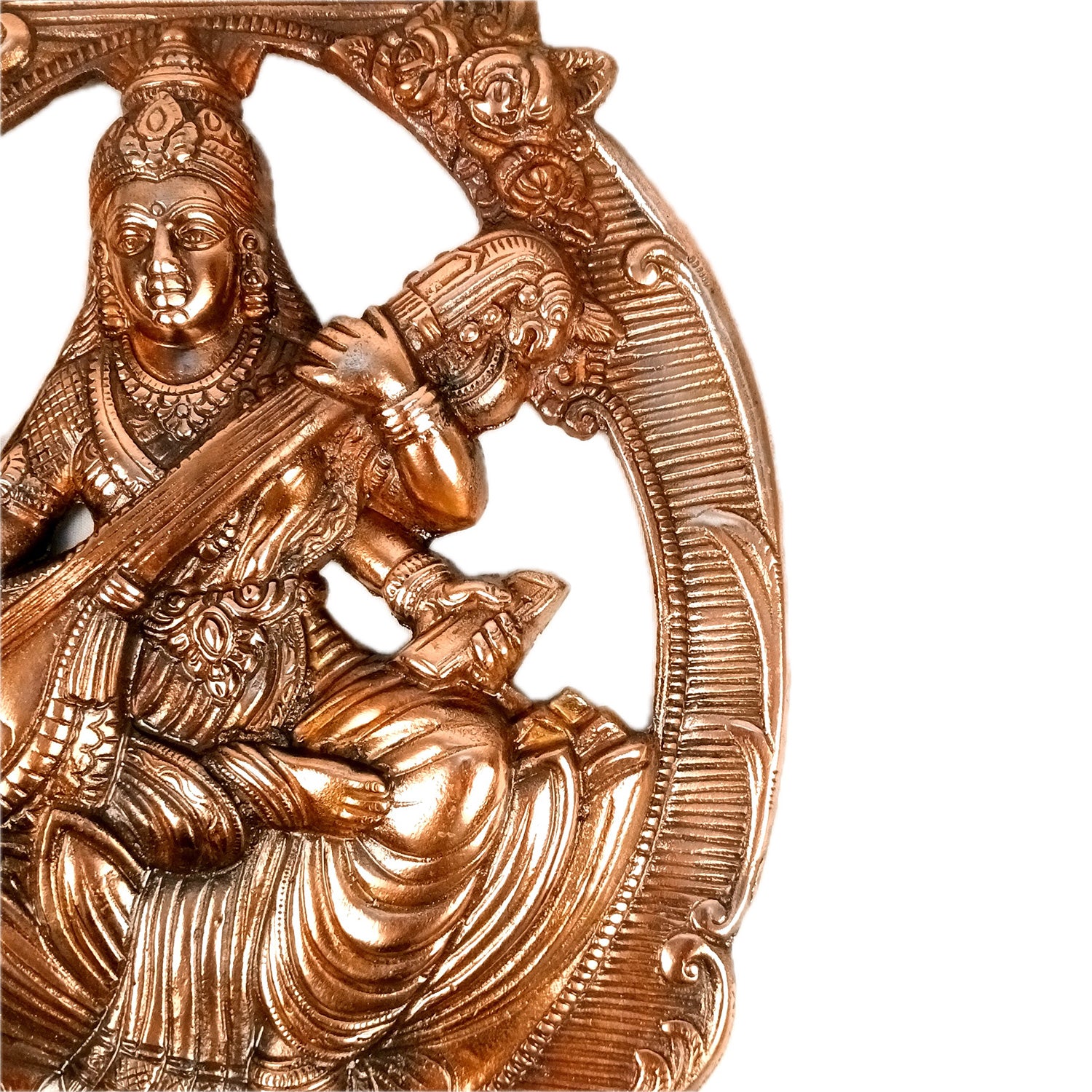 Saraswati Idol Wall Hanging | Goddess Sarasvati Playing Veena Wall Statue |Religoius & Spiritual Wall Art - For Puja, Home & Entrance, Living Room & Gift - 16 Inch - Apkamart