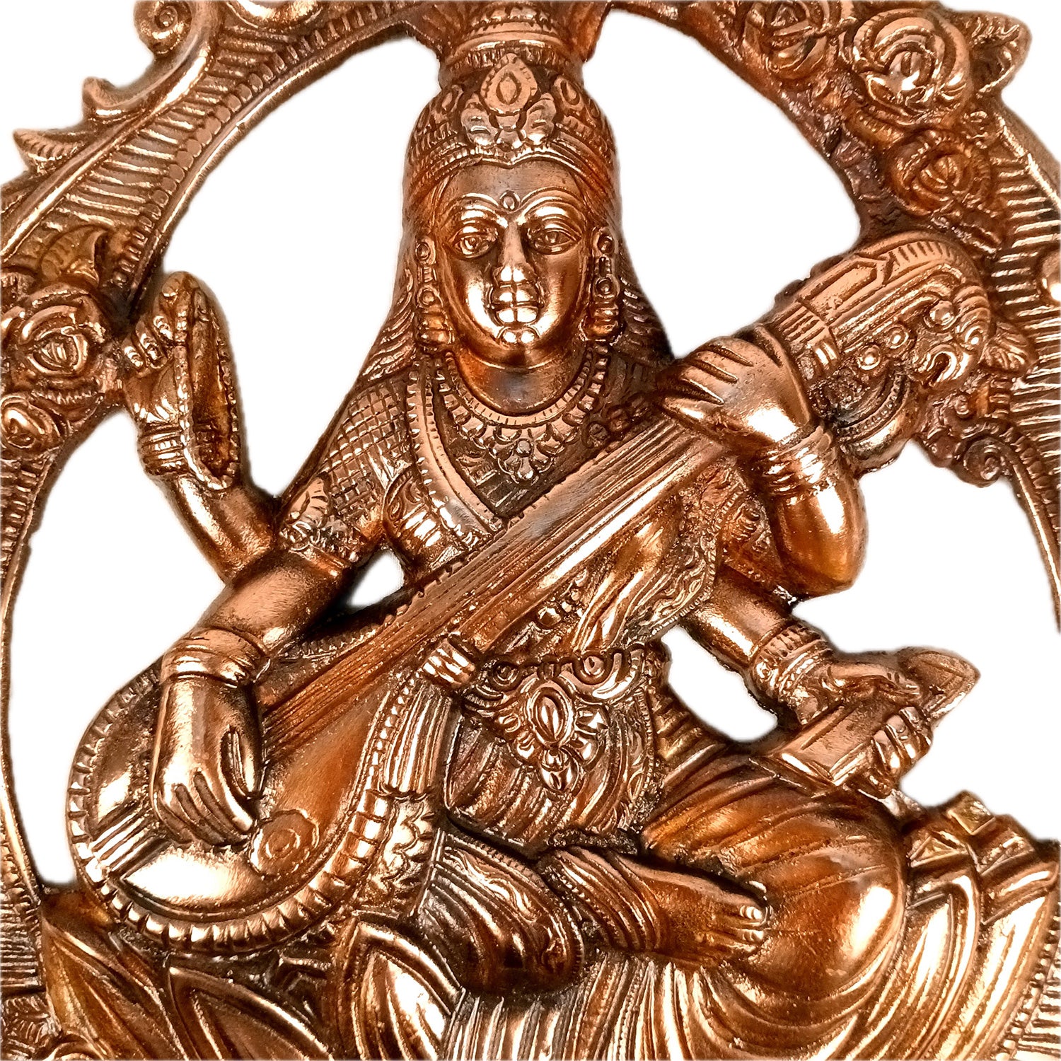 Saraswati Idol Wall Hanging | Goddess Sarasvati Playing Veena Wall Statue |Religoius & Spiritual Wall Art - For Puja, Home & Entrance, Living Room & Gift - 16 Inch - Apkamart