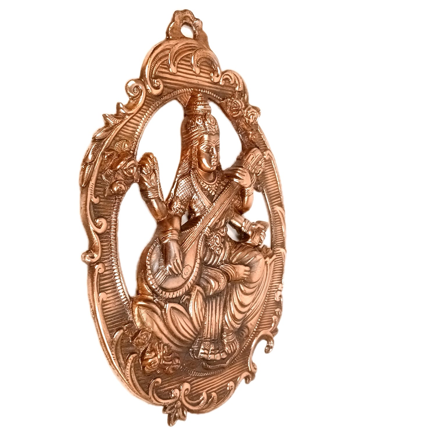Saraswati Idol Wall Hanging | Goddess Sarasvati Playing Veena Wall Statue |Religoius & Spiritual Wall Art - For Puja, Home & Entrance, Living Room & Gift - 16 Inch - Apkamart